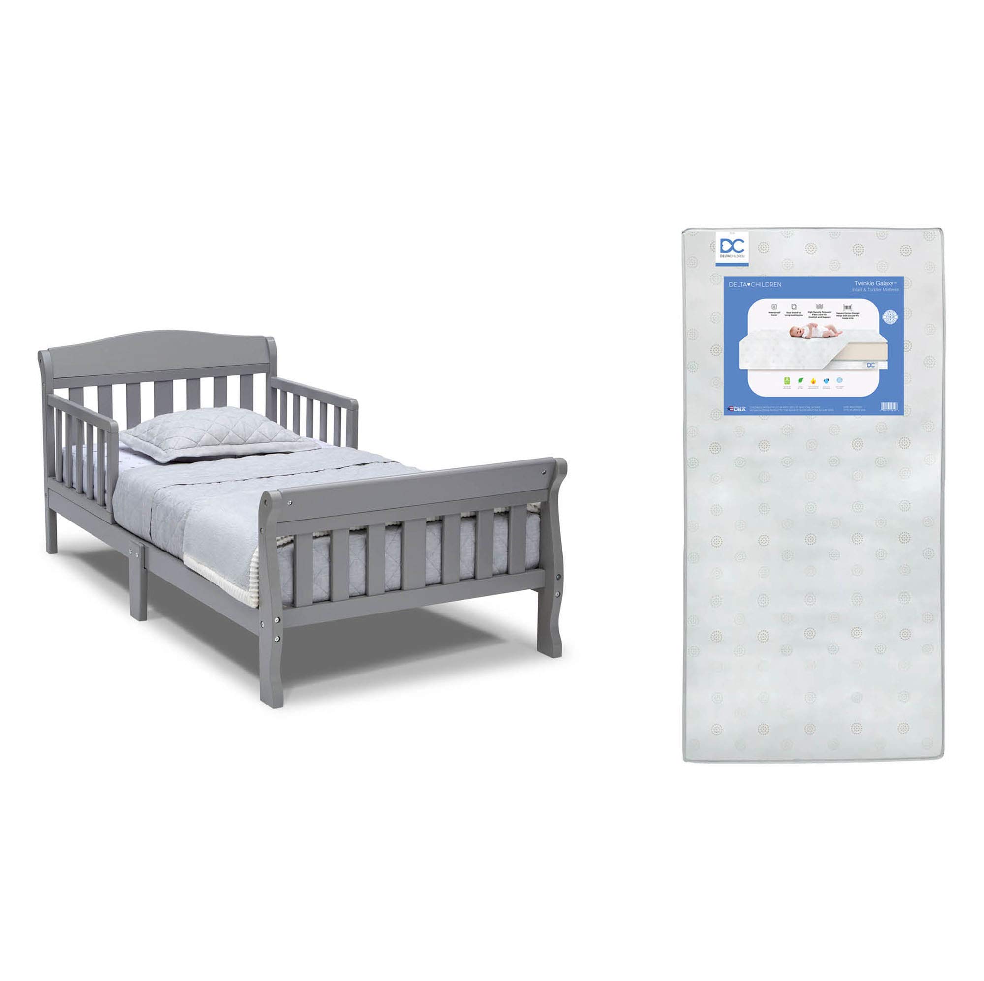 Delta Children Canton Toddler Bed with Safety Rails - Grey 2-Piece Set for Kids Room, Nursery & Daycare | Convertible Toddler to Twin Bed Frame with Easy Assembly
