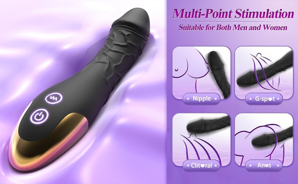 Vooloka 7.7 Inch Realistic Vibrating Dildo for Women & Men, Wand Vibrator Anal Toy, Prostate Massager, Gay Sex Toy, Black - Perfect for Couples & Solo Play