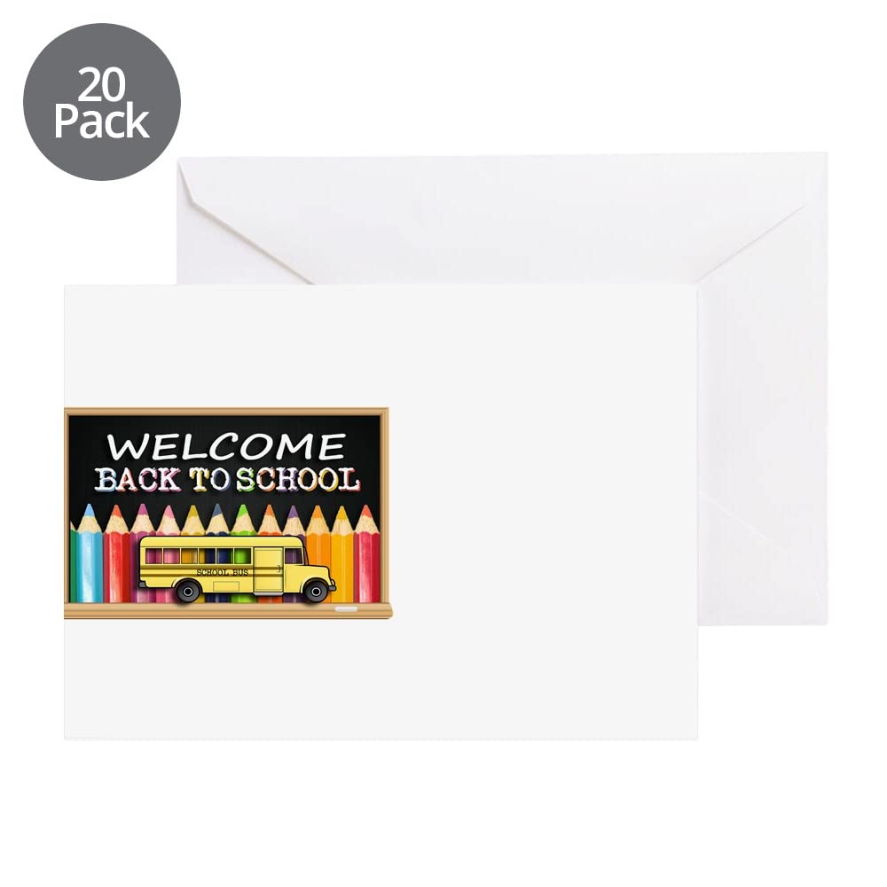 Welcome Back to School Bus Greeting Cards - 20-Pack Blank Inside Note Cards for Birthdays, Teachers & Students | Matte Finish for Classroom Celebrations & Special Occasions