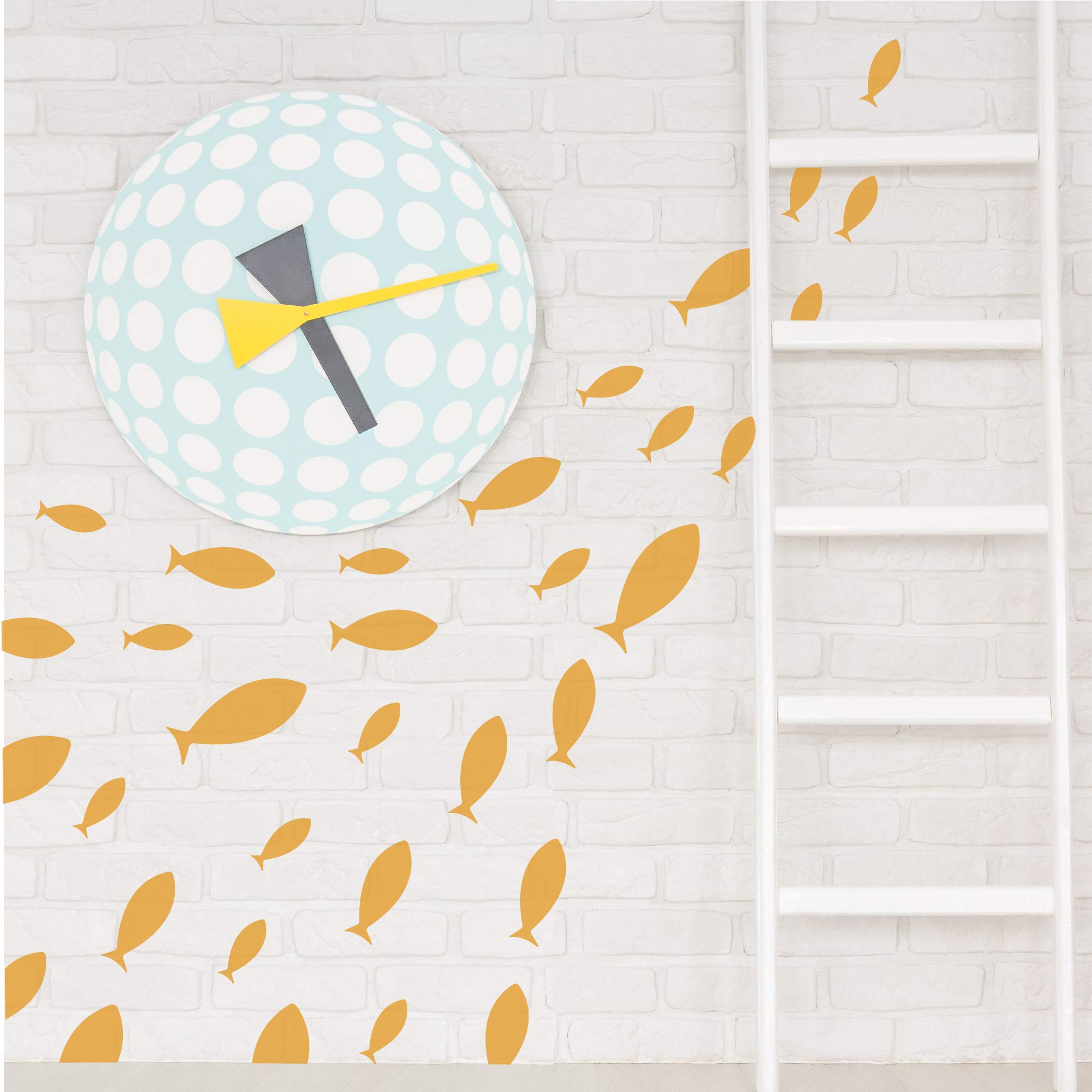 Ocean Fish Wall Decal - Under The Sea Vinyl Wall Stickers for Kids Room, Bedroom, Bathroom & Nursery Decor - DARK YELLOW - Perfect for Baby Rooms, Playrooms & Themed Party Decorations