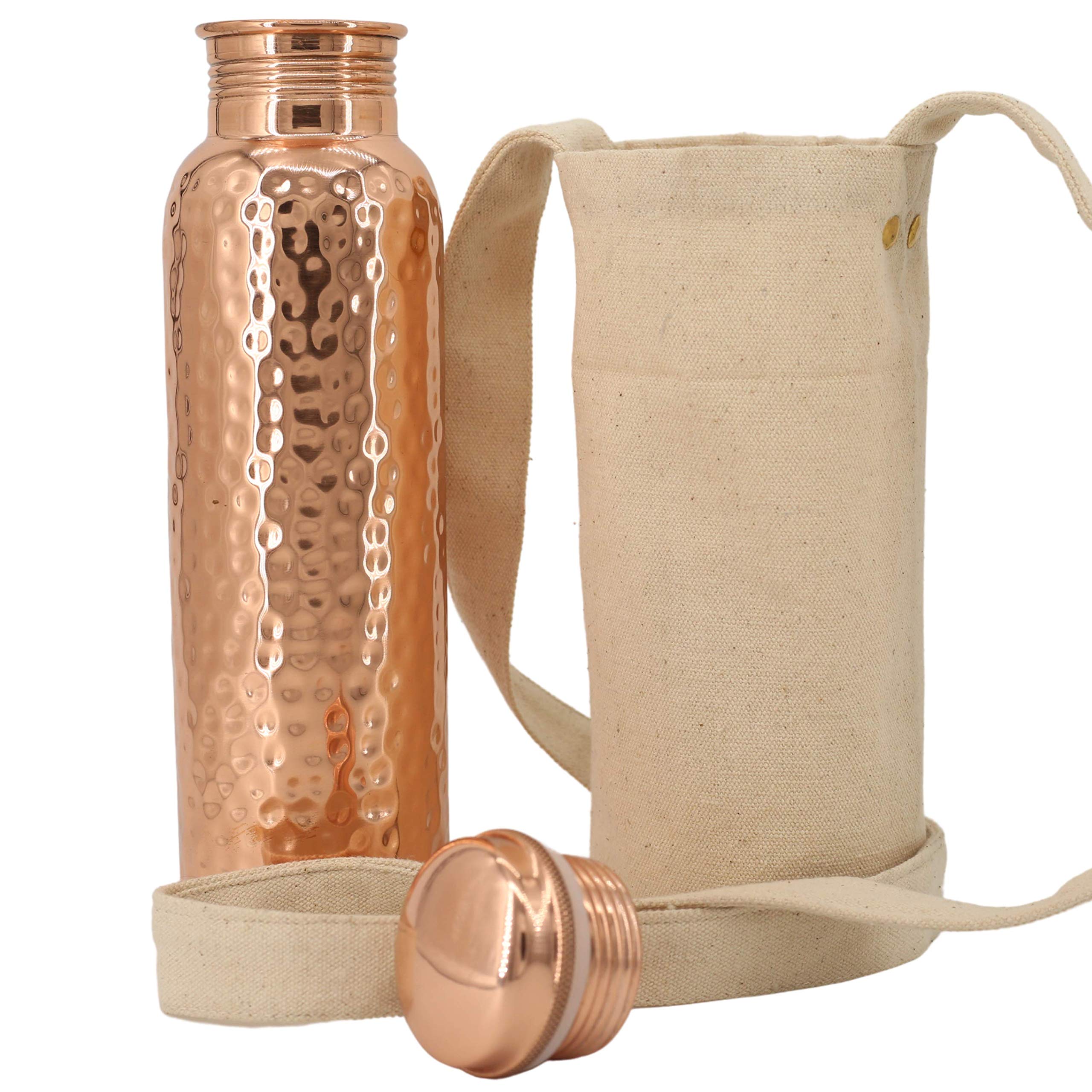 Premium 32oz/950ml Pure Copper Water Bottle with Canvas Carry Bag | 100% Lab-Tested Ayurvedic Copper Bottle for Healthy Drinking | Leak-Proof & Durable Design | Perfect for Yoga, Gym, Hiking & Daily Hydration