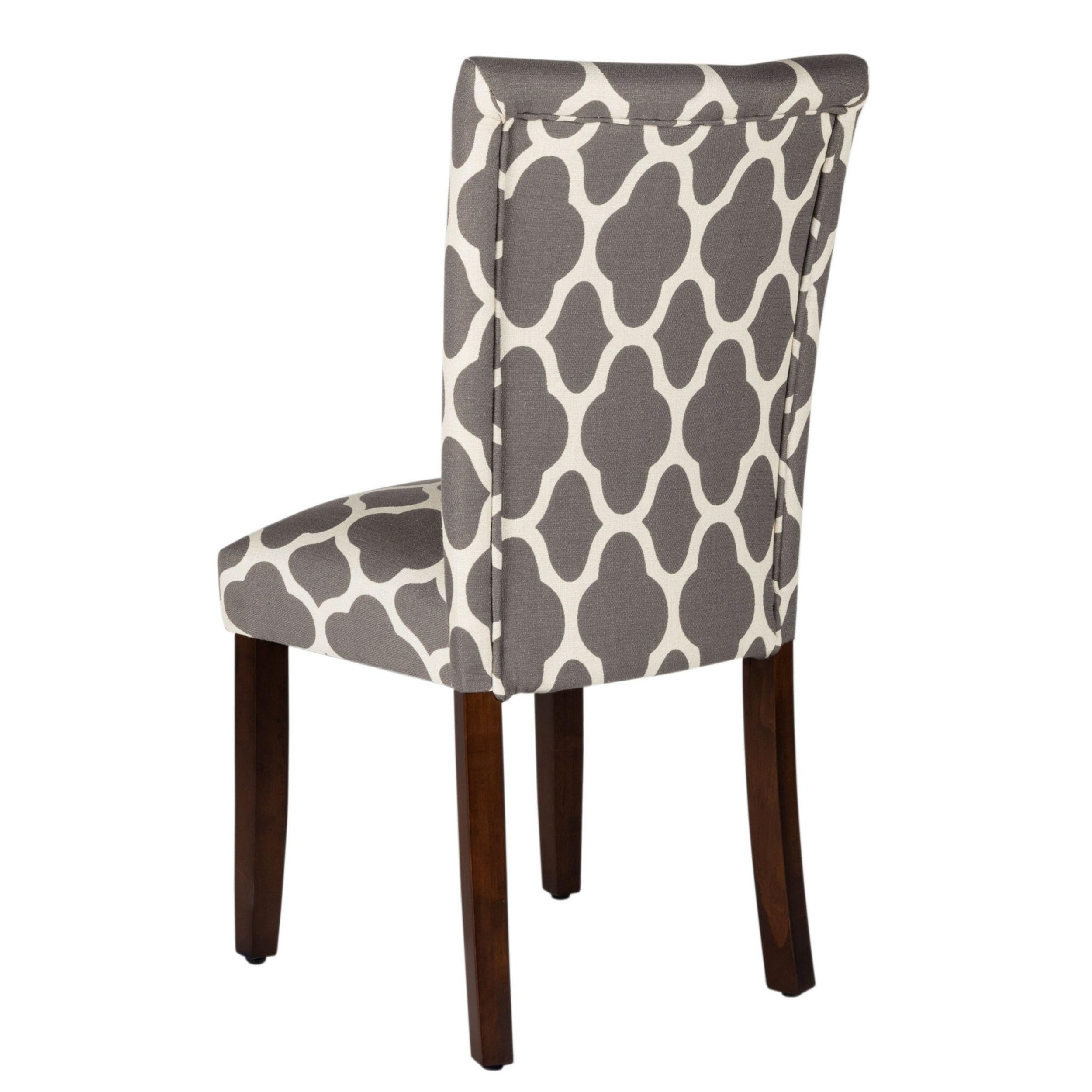HomePop Parsons Classic Upholstered Dining Chairs Set of 2 - Grey and Cream Geometric Pattern Modern Accent Chairs for Dining Room, Kitchen, Office or Living Room Decor