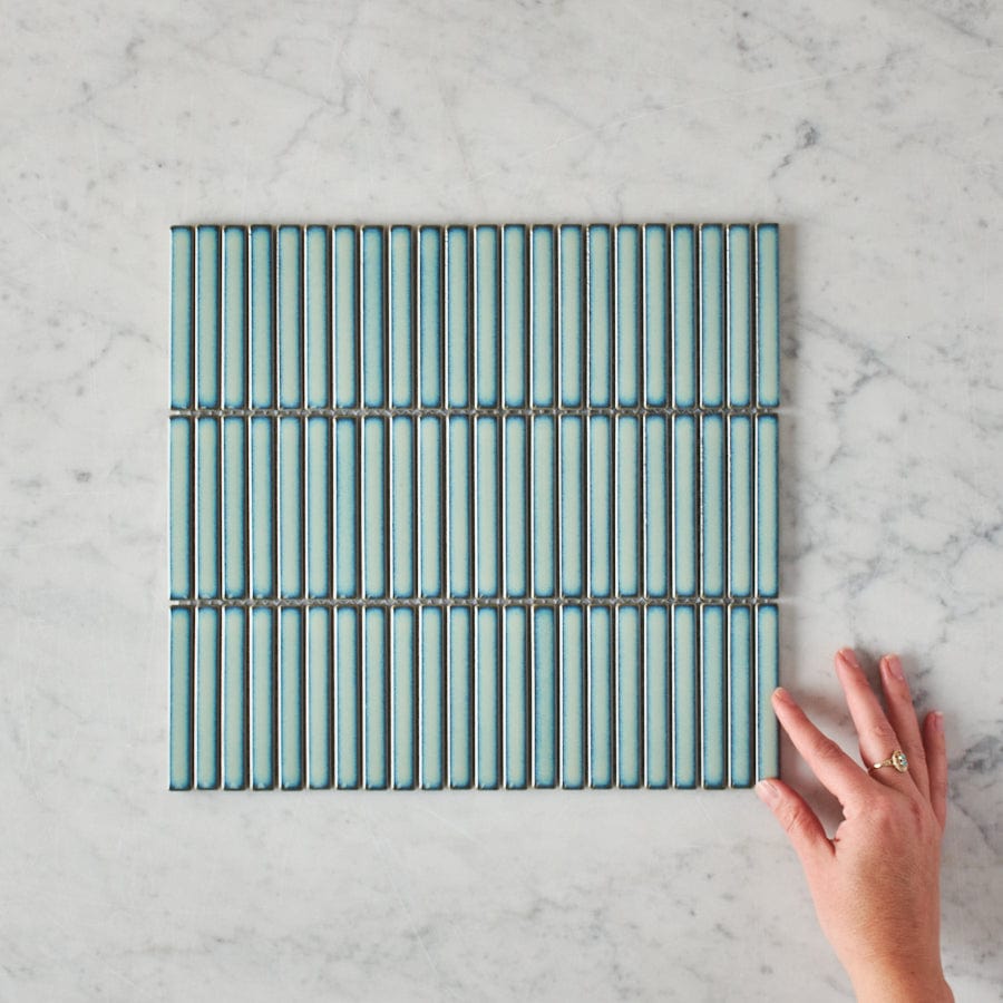 Vintage Sage Green Kit Kat Mosaic Tile - Handmade Ceramic Subway Tiles for Kitchen Backsplash, Bathroom Wall & Shower Renovation
