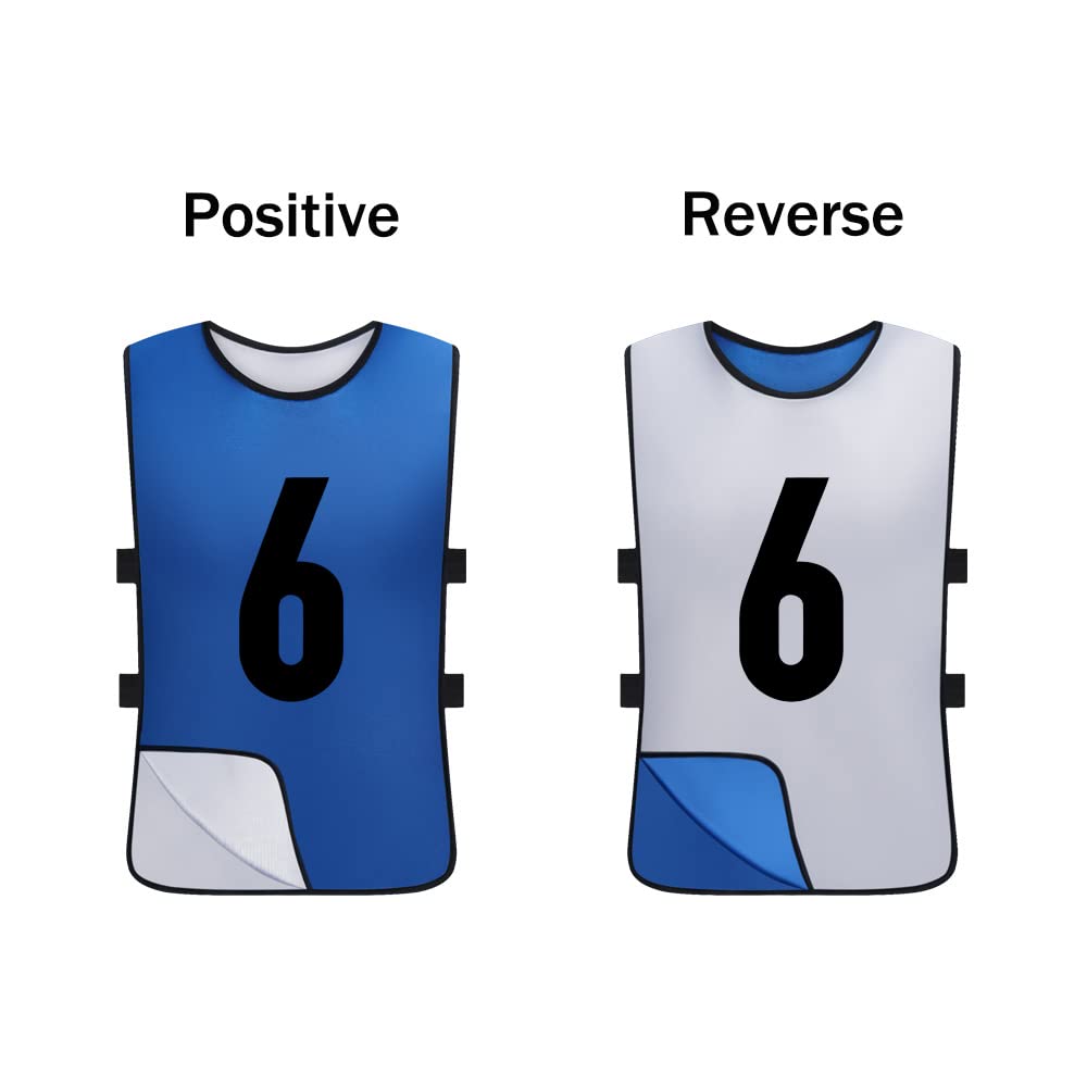 12 Pack Reversible Numbered Pinnies - Double Sided Scrimmage Vests for Kids & Adults - Team Practice Jerseys for Soccer, Basketball & Sports Training - Perfect for School PE, Youth Leagues & Group Drills
