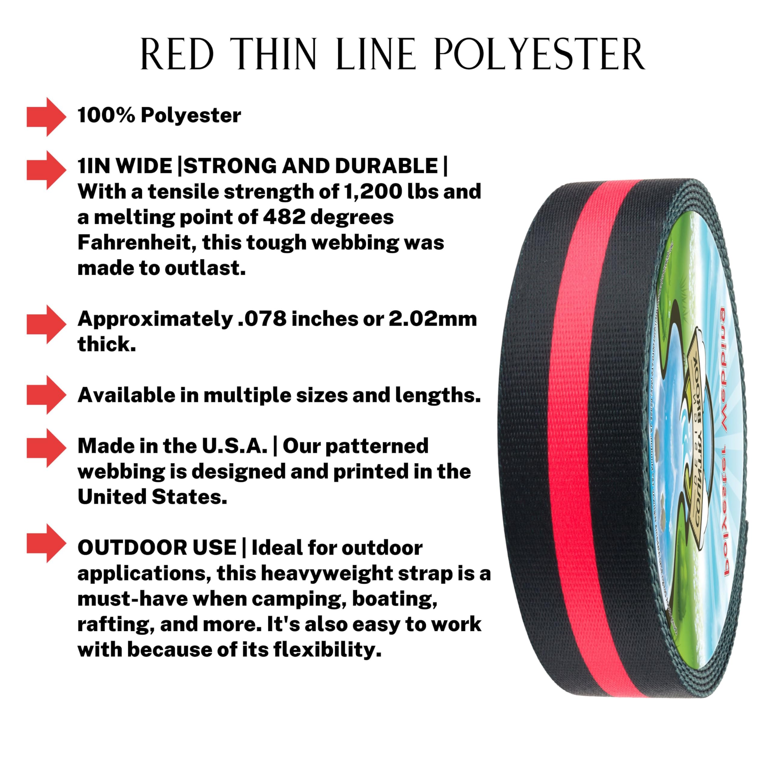 Country Brook Design - Thin Red Line Polyester Webbing for Firefighter Support, First Responder Gear & Patriotic Accessories | Durable, Lightweight & Versatile for Bags, Keychains & DIY Projects