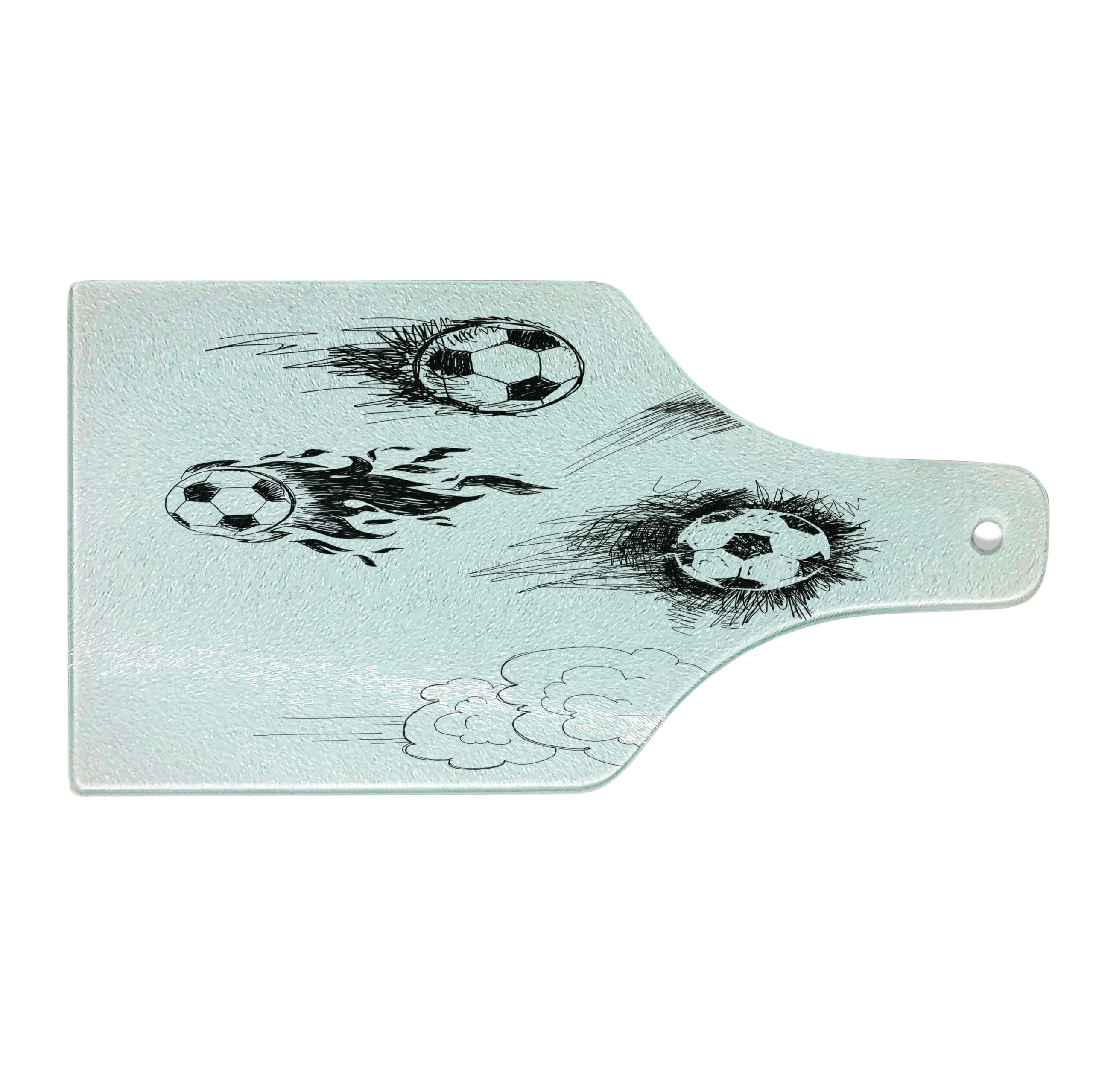 Ambesonne Soccer Themed Tempered Glass Cutting Board - Round Soccer Ball Art Sketch, Decorative Serving Board for Kitchen & Entertaining - Perfect for Wine Bottle Display, Game Day Parties & Soccer Gifts (White & Black)