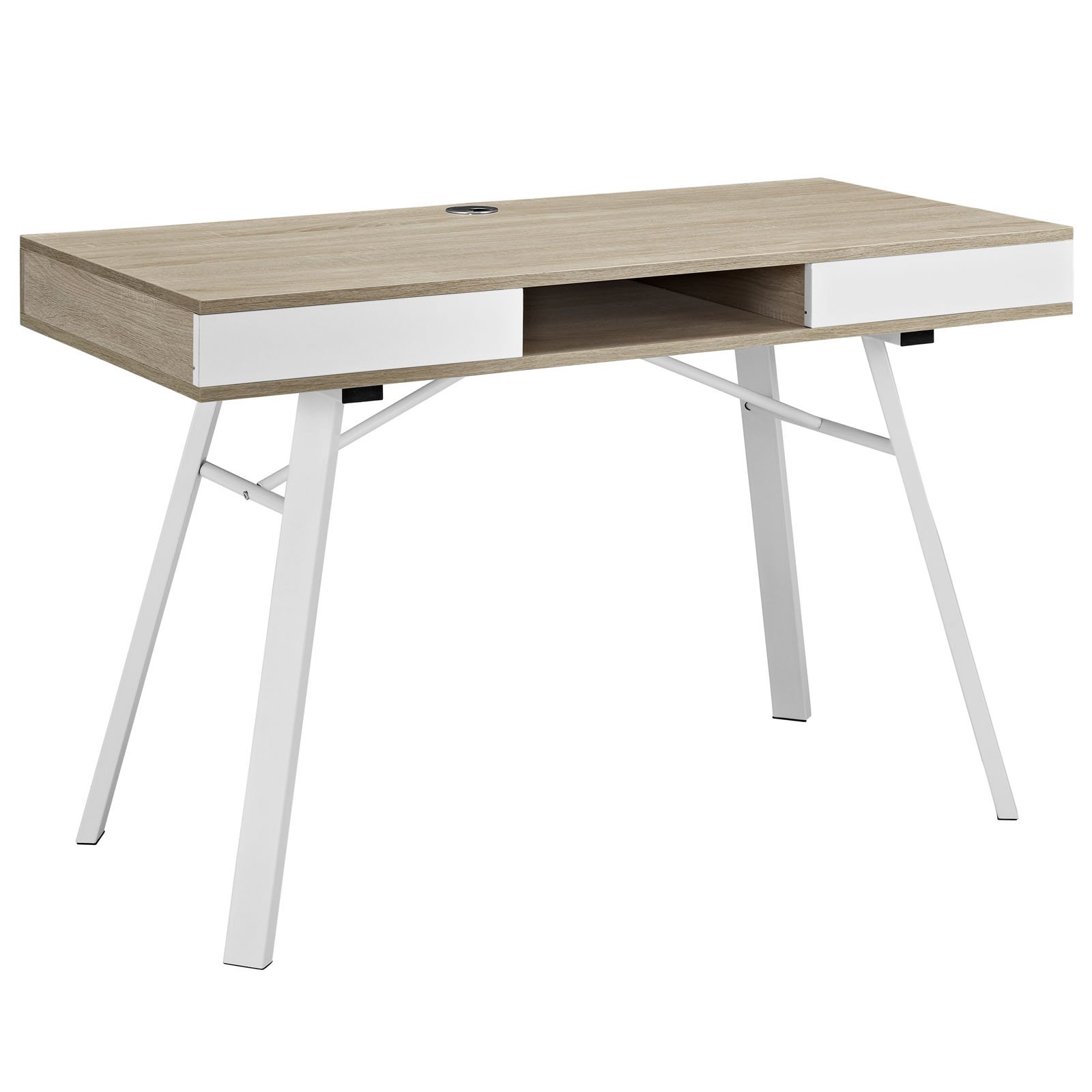 Modway Stir Wood Grain & Metal Writing Office Desk with Storage - Oak Finish for Home Office, Study & Workspace