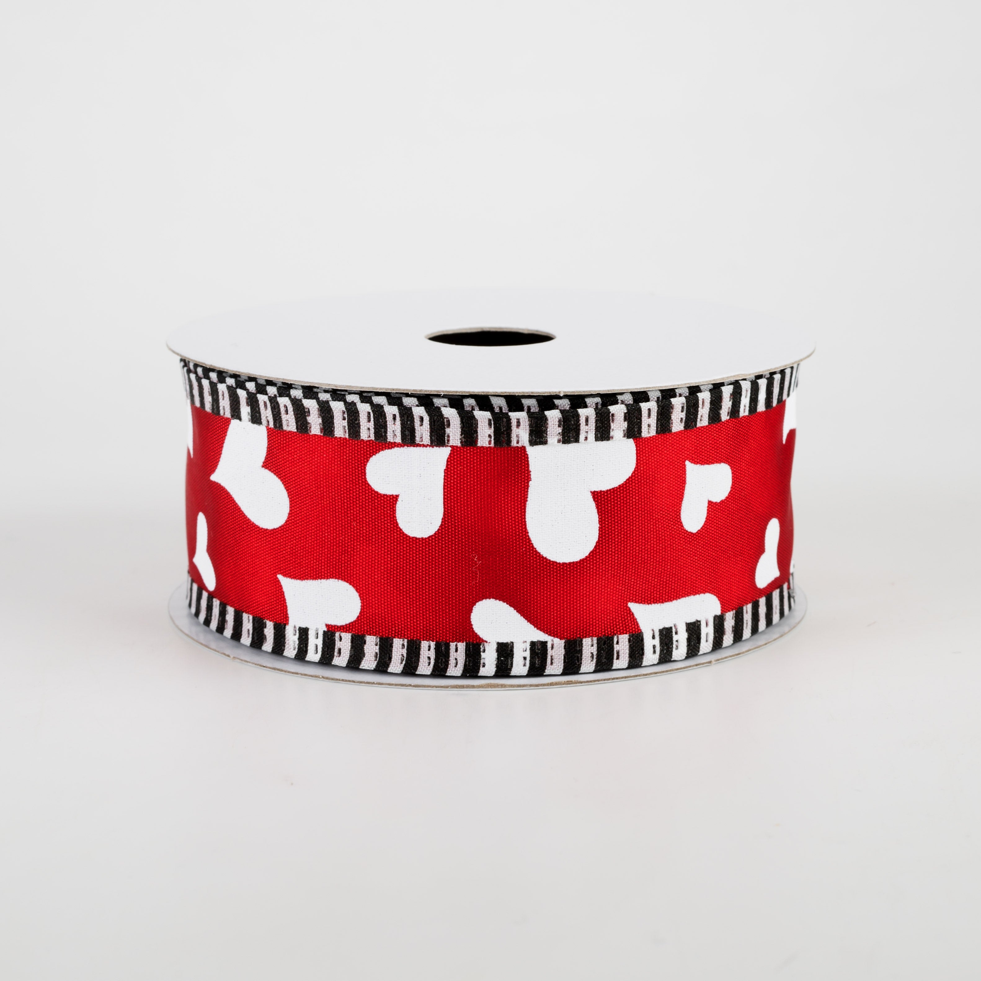 1.5 Inch Heart with Black & White Edge Ribbon - Red Grosgrain Ribbon (10 Yards) for Gift Wrapping, DIY Crafts, Wedding Decorations, and Hair Bows