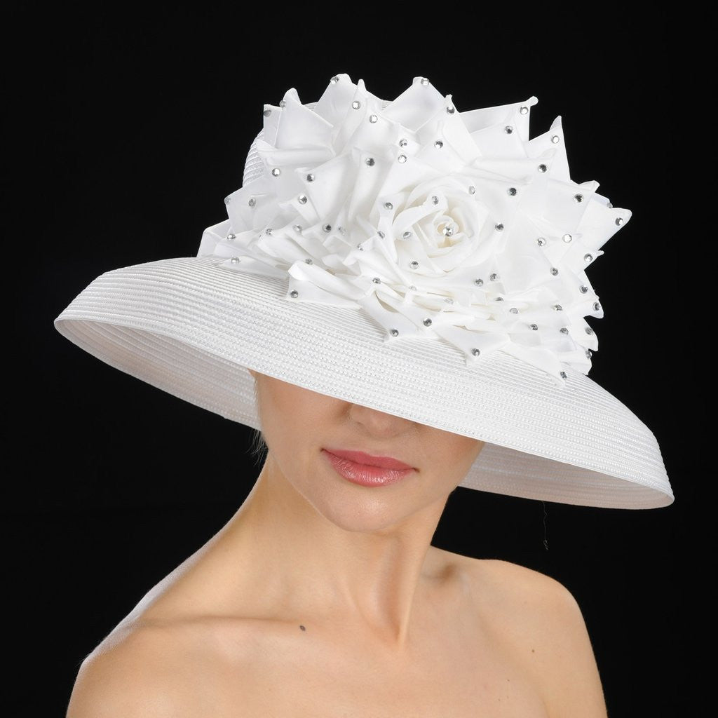 Elegant White Sunday Church Hat for Ladies with Large Flower - Perfect for Easter, Weddings & Special Occasions