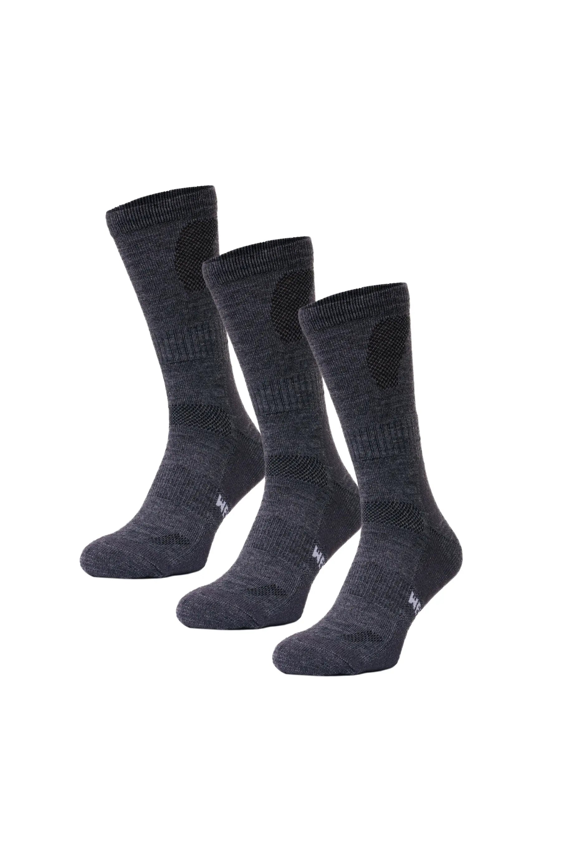 Premium Merino Wool Hiking Socks for Men & Women - 3 Pack Breathable Moisture-Wicking Trekking Socks in Charcoal Gray - Ideal for Outdoor Adventures, Camping & Backpacking