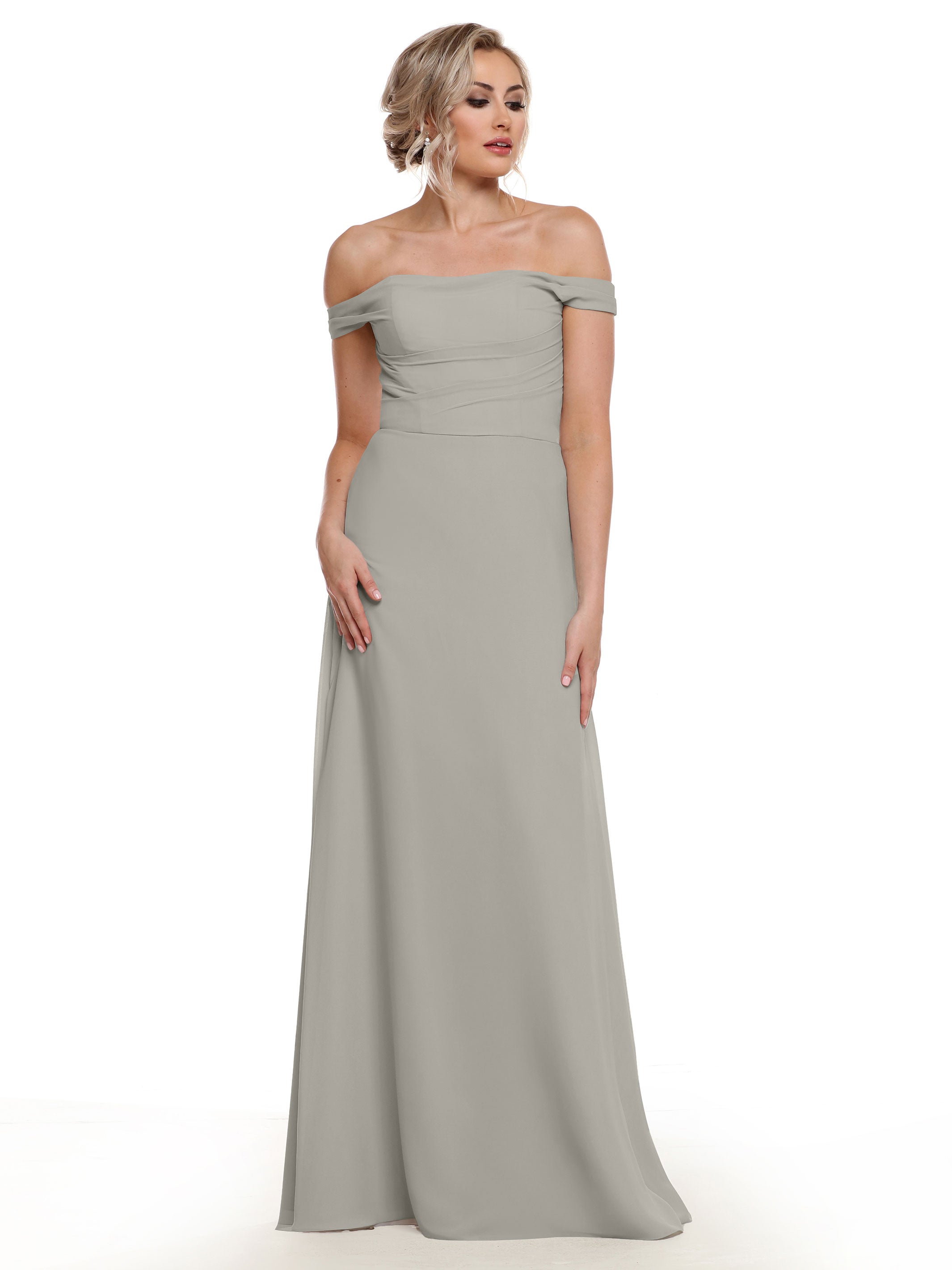 Elegant Off-The-Shoulder Chiffon Bridesmaid Dress with Straight Neckline - Perfect for Weddings, Formal Events & Evening Parties