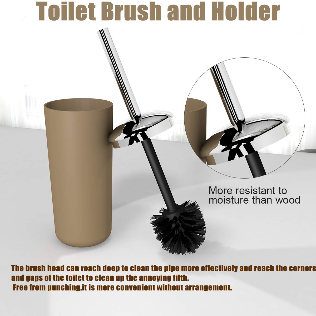 6-Piece Bathroom Accessories Set - Plastic Soap Dispenser, Toothbrush Holder, Tumblers, Soap Dish, Trash Can & Toilet Brush with Drawstring Bags (Brown) | Modern Bathroom Organization for Home, Apartment, Dorm & Guest Bath Decor