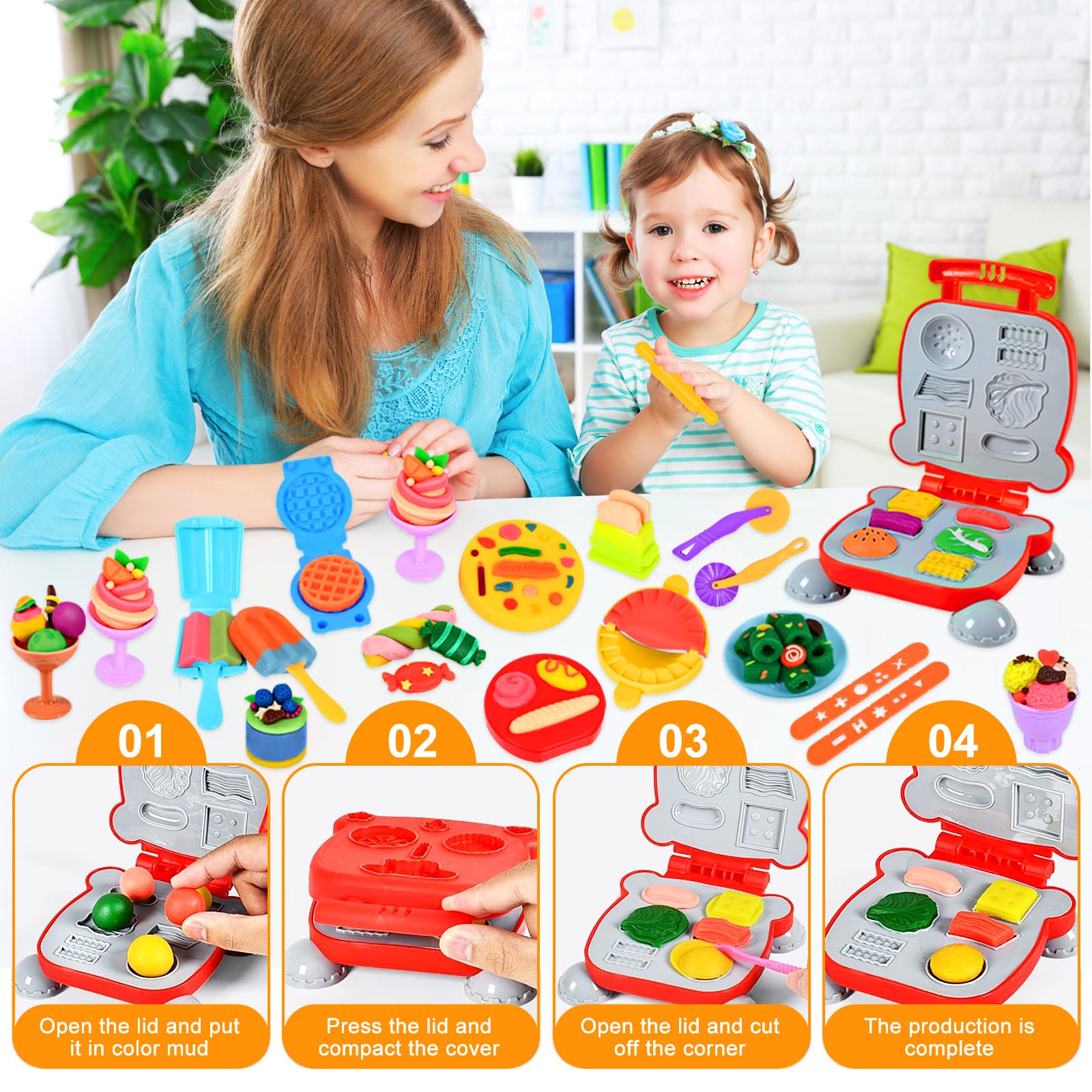 UCAMP 71-Piece Kids Play Dough Set with Modeling Clay, Dough Tools & Accessories for Making Hamburgers & Pizza - Creative Fun for Toddlers & Preschoolers at Home or School