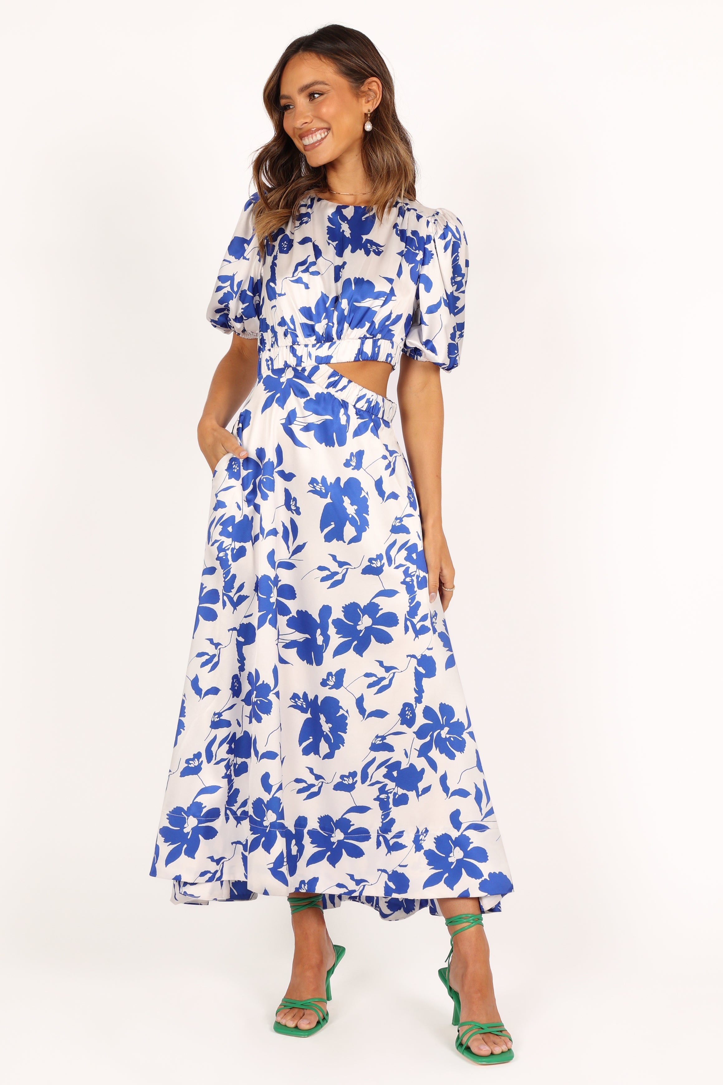 Aminah Women's Puff Sleeve Floral Dress - Blue Floral Print Summer Dress for Casual Wear, Parties & Special Occasions