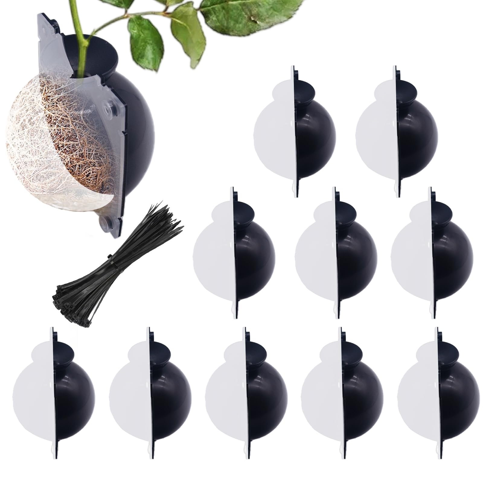 10 PCS Air Layering Propagation Kit - Thicker Reusable Rooting Balls for Plant Grafting, Half Transparent Rooting Balls with Plastic Twist Ties (Medium Size) - Perfect for Indoor Gardening, Orchid Propagation & Bonsai Rooting