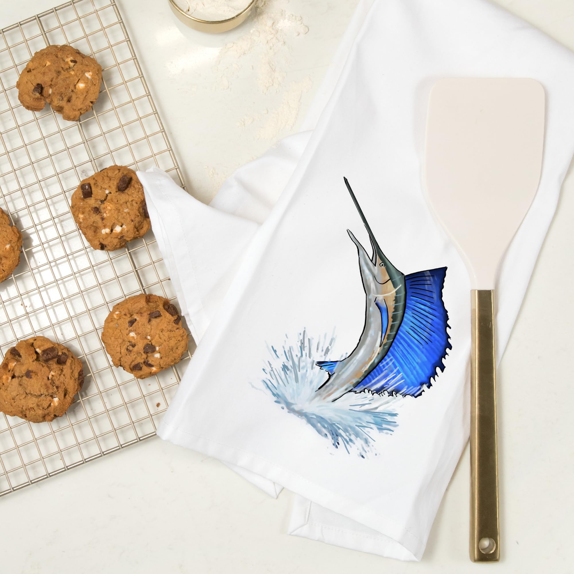 Sailfish Cotton Tea Towel - 100% Premium Cotton Decorative Hand Towel for Kitchen & Home Decor - Perfect for Dish Drying, Gift Giving & Coastal-Themed Decor