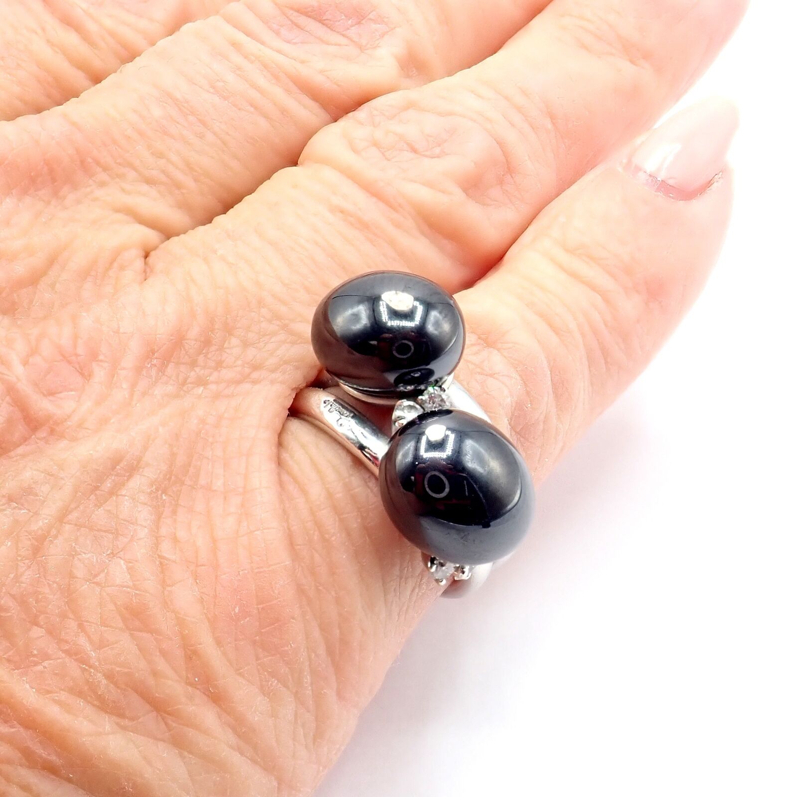 Authentic Pomellato Capri 18k White Gold Diamond Twin Black Ceramic Ring - Luxury Jewelry for Weddings, Anniversaries & Special Occasions