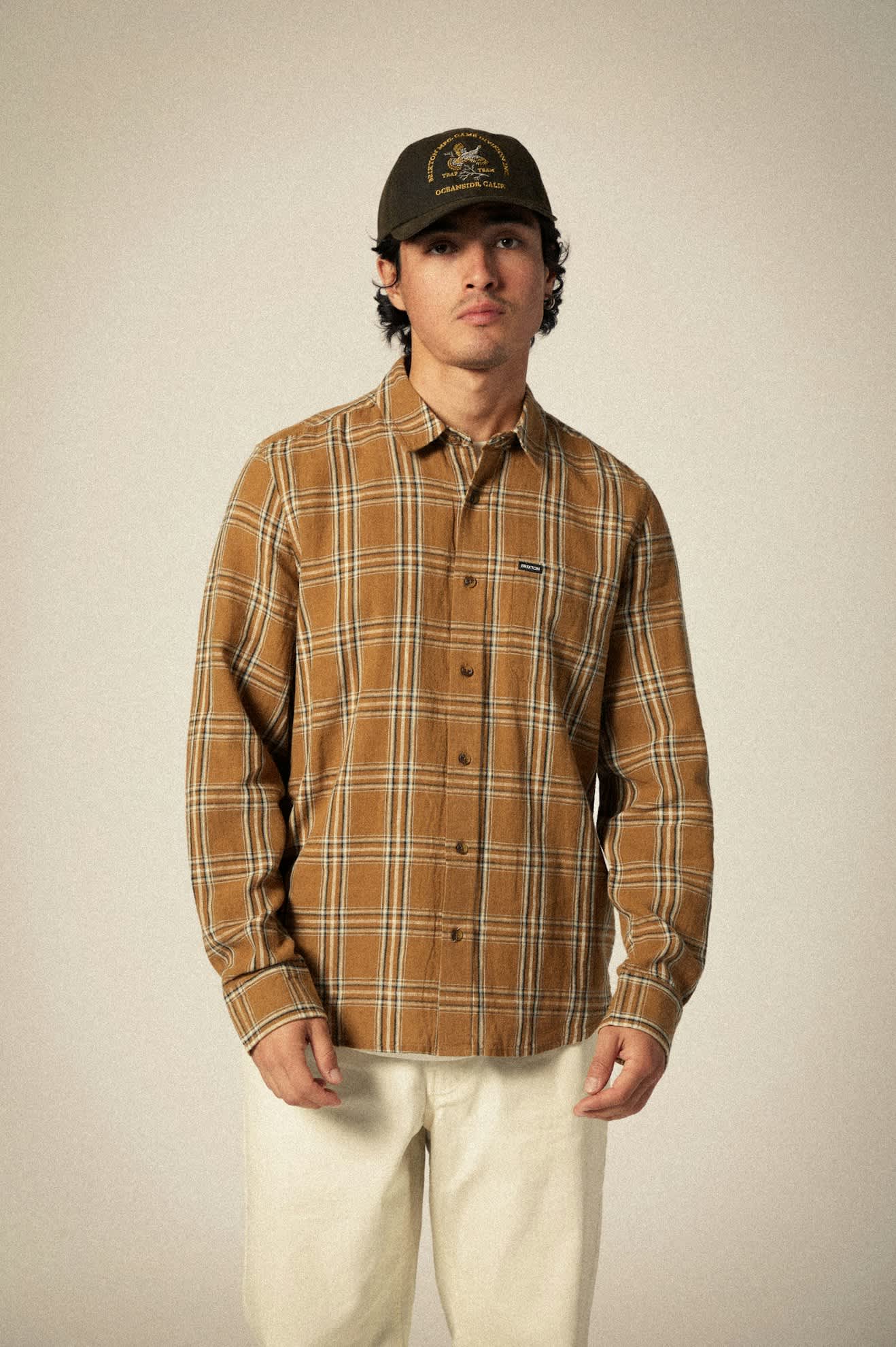 Premium Charter Linen Blend Long Sleeve Shirt - Washed Copper/Whitecap Plaid - Comfortable Casual Wear for Men, Perfect for Office, Outdoors & Date Nights