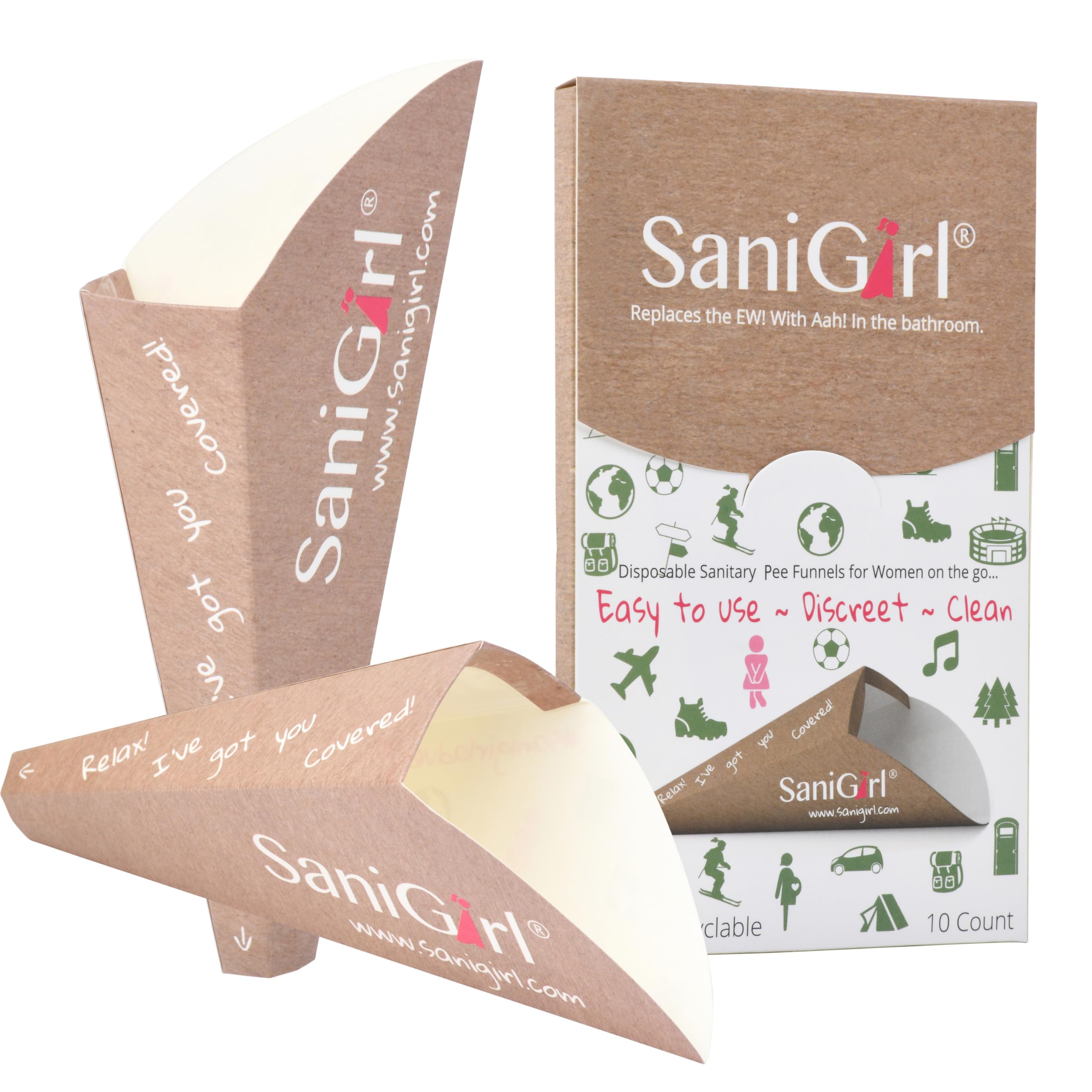 SaniGirl Disposable Female Urinal Funnel for Women - Pack of 10 | Portable Pee Funnel for Travel, Camping & Hiking | Hygienic Solution for Standing Urination | Perfect for Outdoor Adventures, Road Trips & Public Restrooms