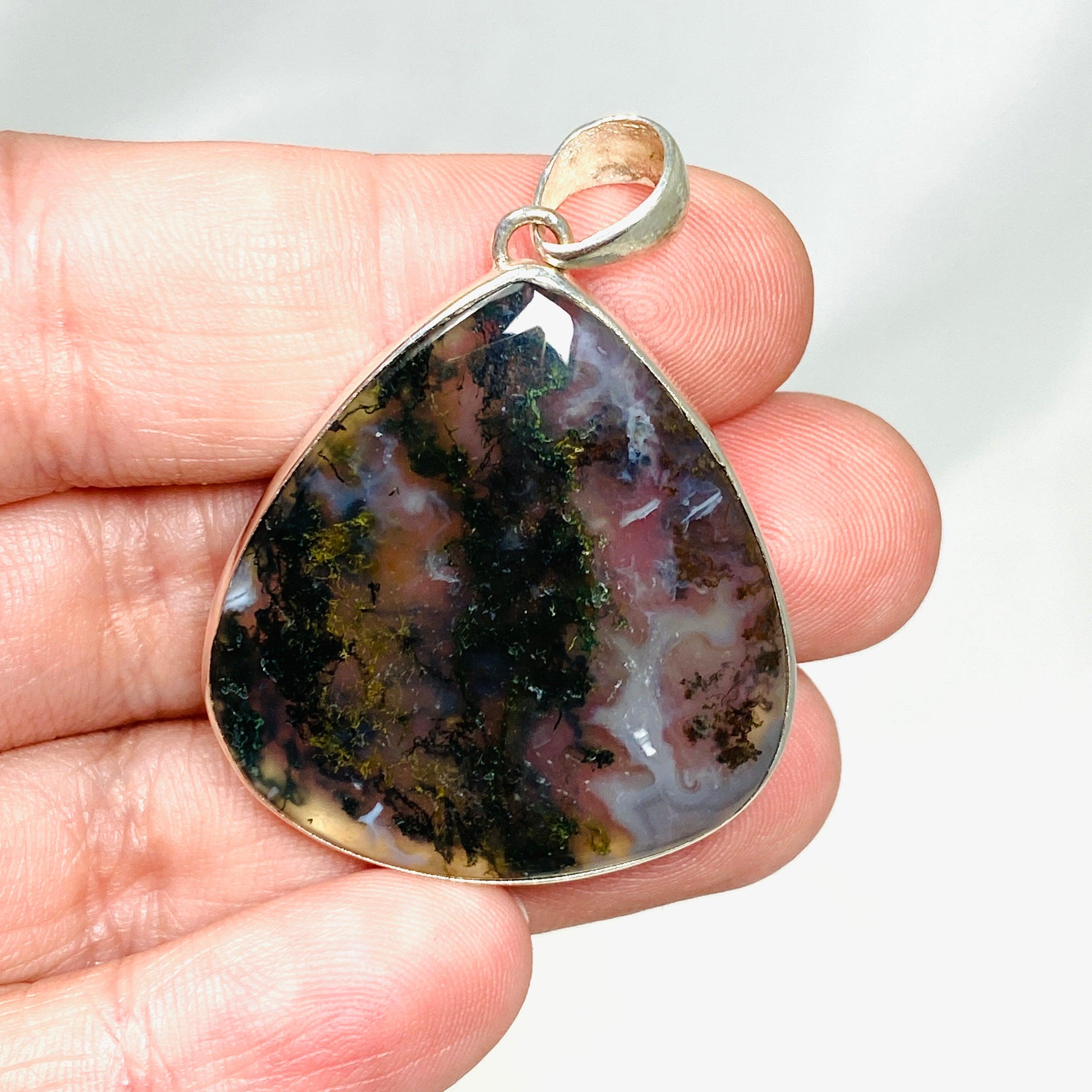 Natural Moss Agate Teardrop Pendant Necklace - 925 Sterling Silver Jewelry KPGJ3623 | Elegant Gift for Women, Boho Chic Accessory for Everyday Wear & Special Occasions
