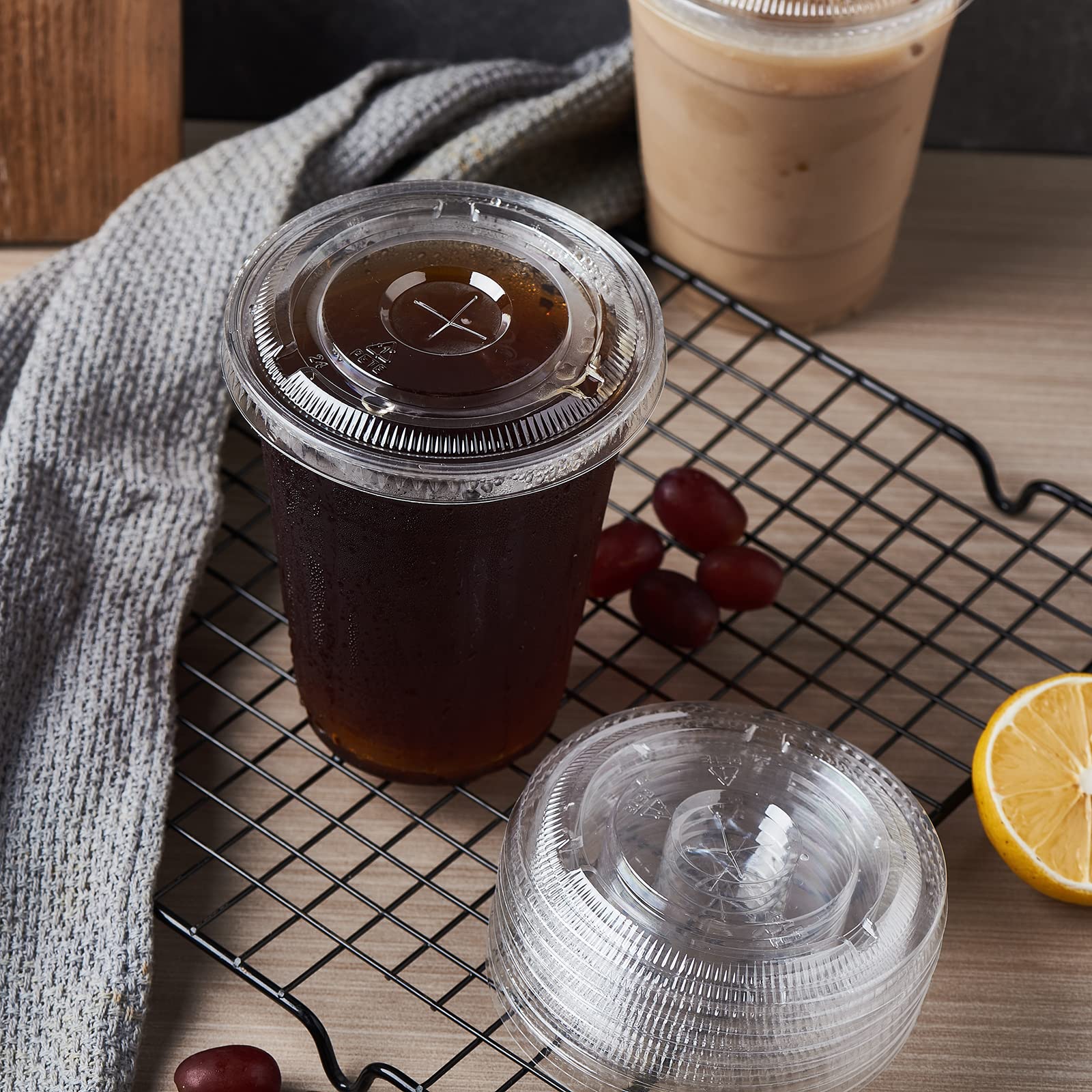 FULING 100-Pack 16 oz Clear Plastic Cups with Slot Lids - BPA Free PET Crystal Disposable Drinking Cups for Parties, Picnics, and Events - 16oz Plastic Cups with Lids for Smoothies, Iced Coffee & Beverages