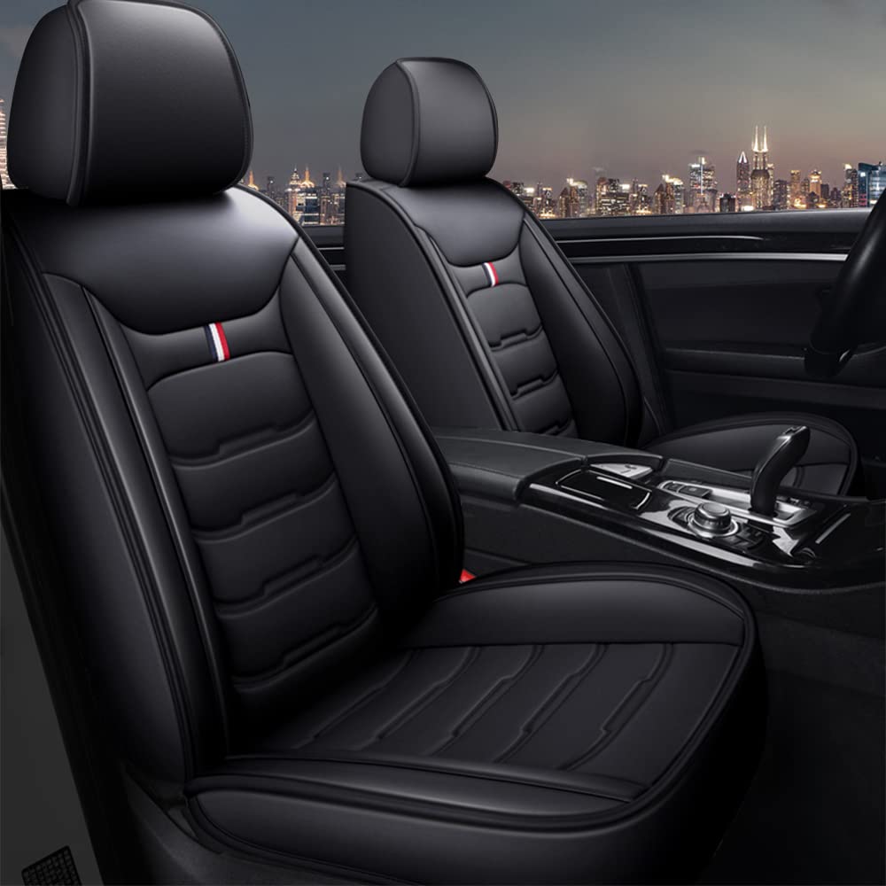 Premium Leather Car Seat Covers for Front Seats - Universal Fit for Sedan, SUV & Trucks - Luxury Black Auto Interior Accessories - Perfect for Daily Commute & Road Trips