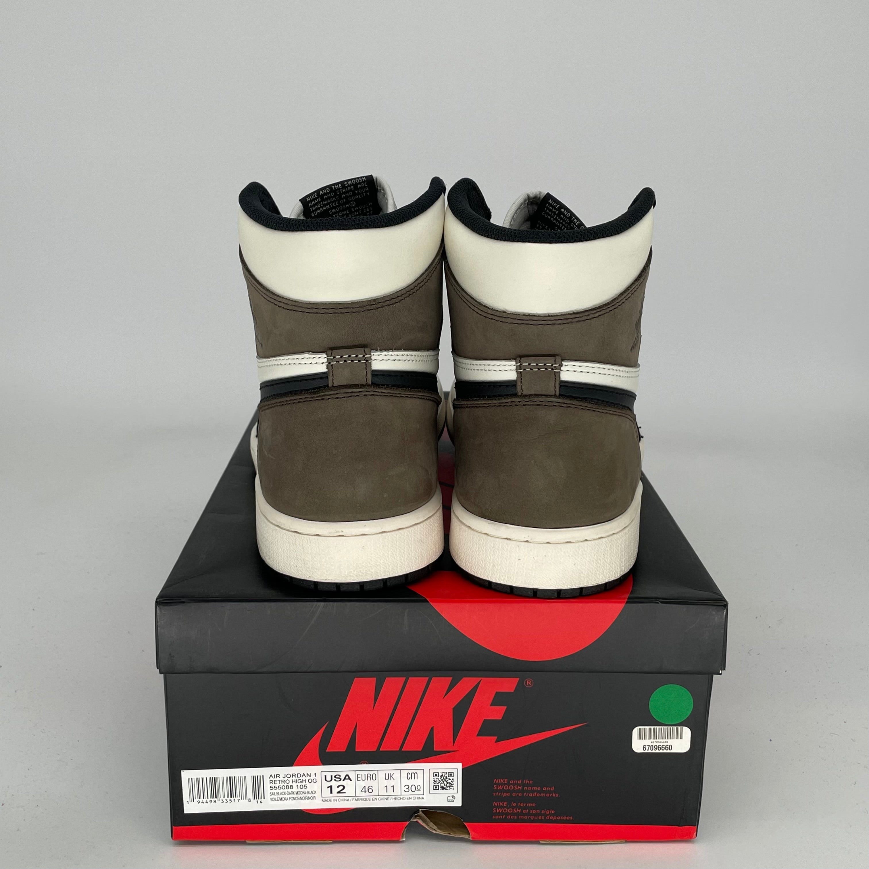 AIR JORDAN 1 Retro High OG Dark Mocha Men's Basketball Shoes Size 12 - 555088-105 | Sneakers for Casual Wear, Street Style & Basketball Games