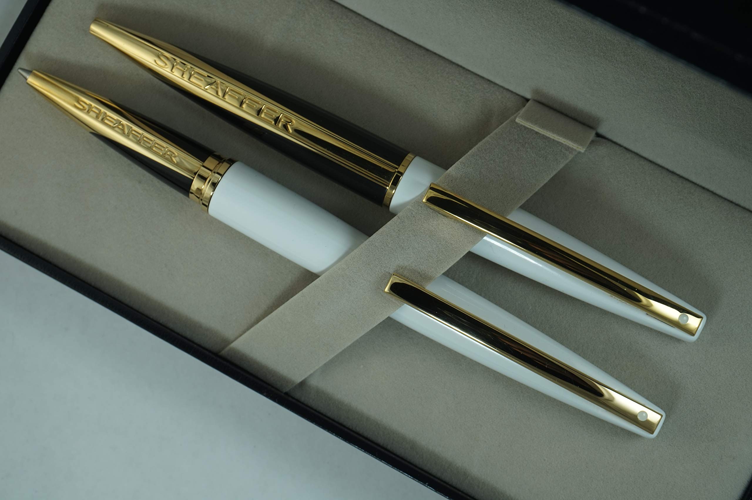Sheaffer Taranis Aerodynamic Power Pen Set - Sleek Design, Patent-Pending Grip, Stormy White with 22KT Gold Trim (Rollerball & Ballpoint) - Perfect for Business Gifts, Executive Writing & Luxury Office Use
