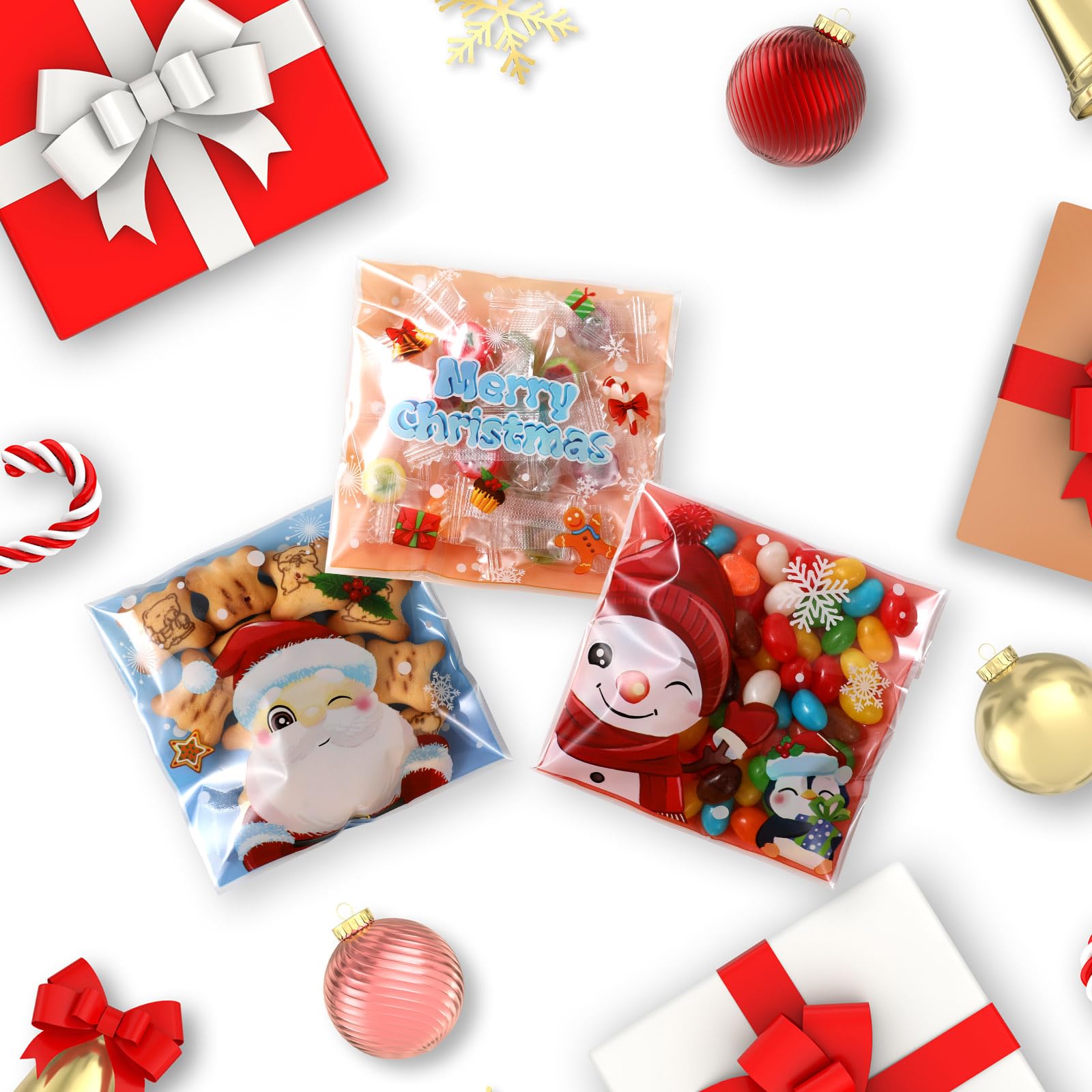 idolpack 100 Pack 4x4 Inch Clear Resealable Christmas Cellophane Gift Bags for Cookies, Candies & Bakery Treats - Perfect for Holiday Gifting, Party Favors & DIY Gift Wrapping