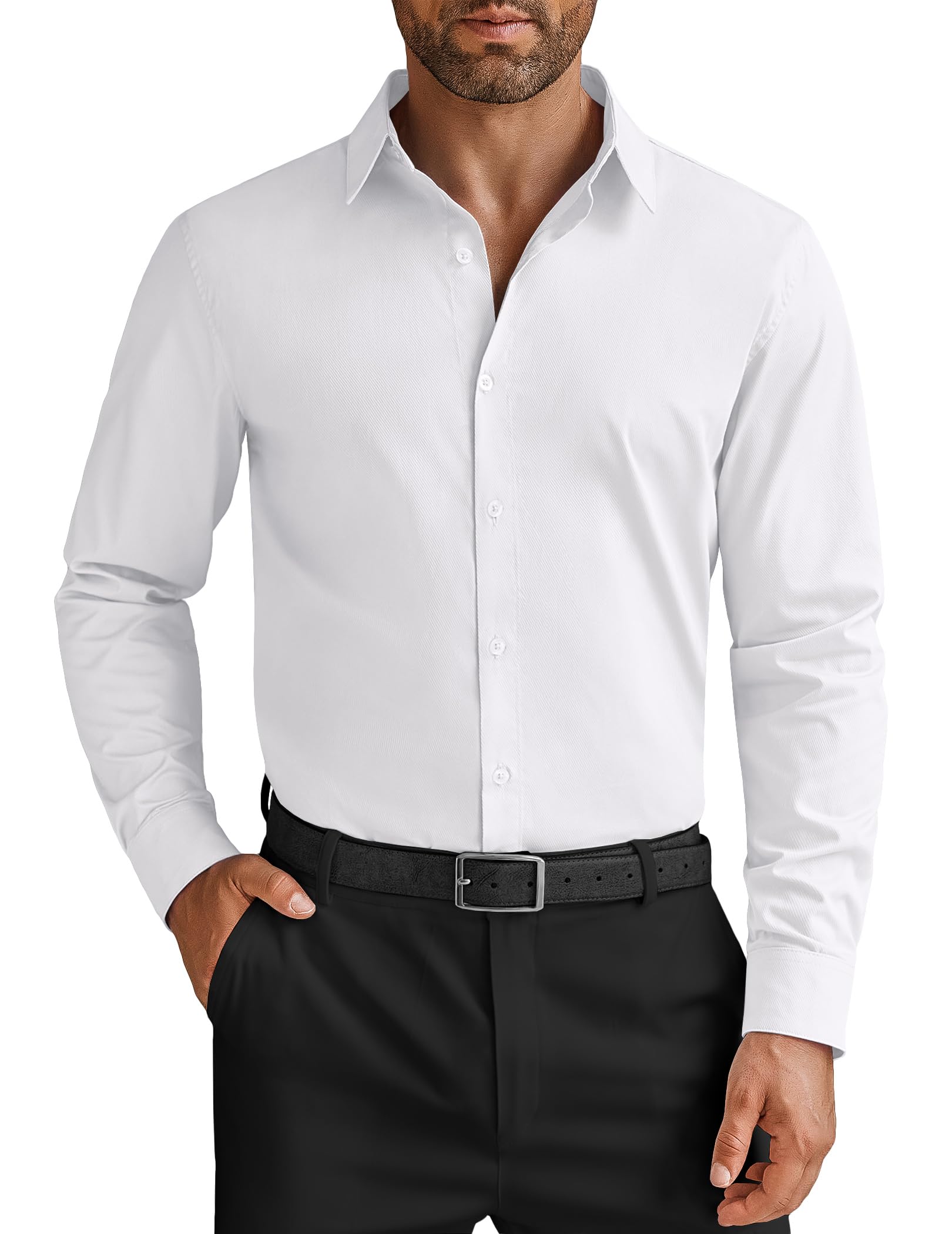 COOFANDY Men's Wrinkle-Free Business Dress Shirt | Long Sleeve Textured Button Down Shirt | Regular Fit for Office & Casual Wear | Perfect for Work, Interviews & Formal Events