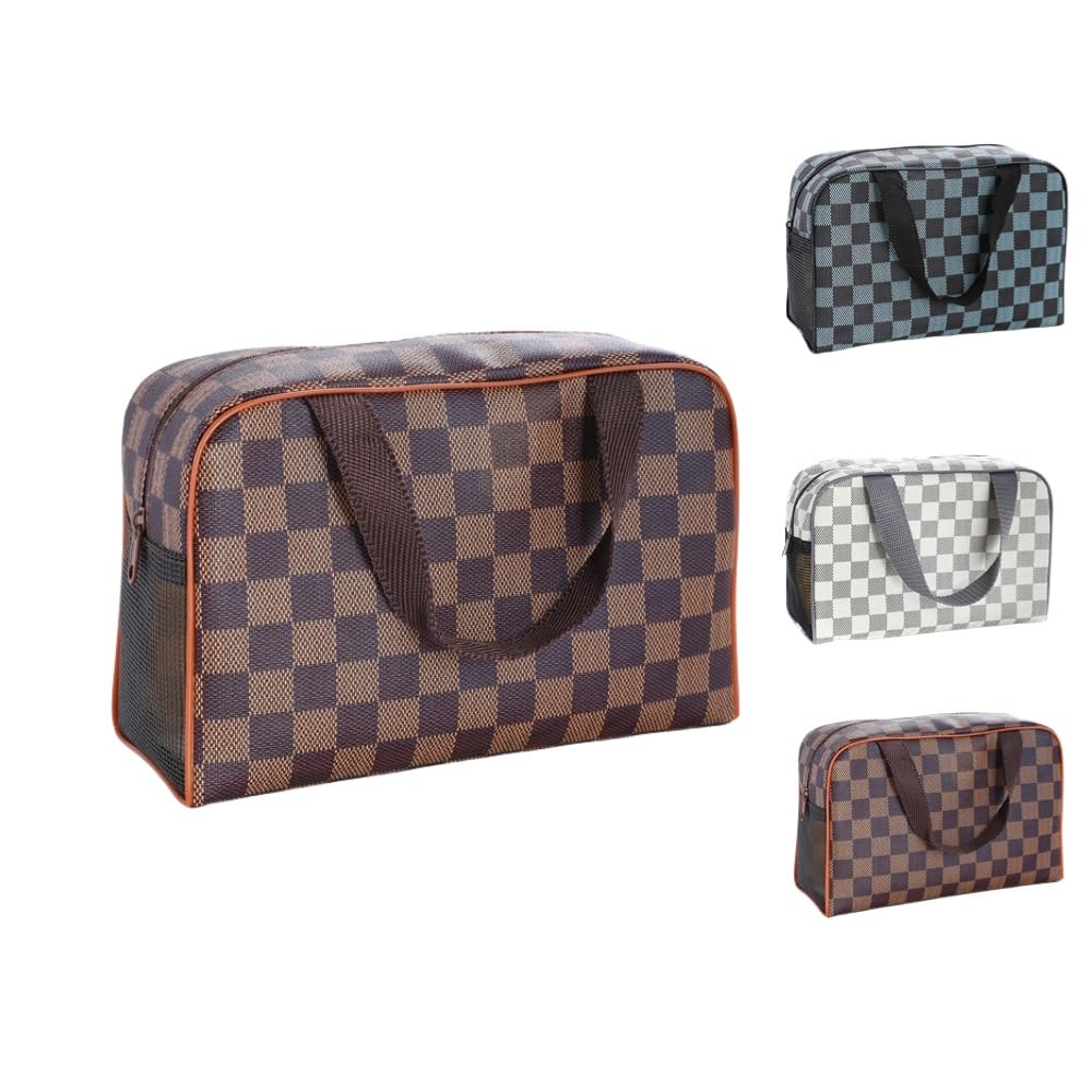 Waterproof Travel Makeup Bag - Large Capacity Cosmetic Organizer Pouch with Handles, Washable Toiletry Bag for Women (Brown) | Perfect for Vacation, Gym & Daily Essentials Storage