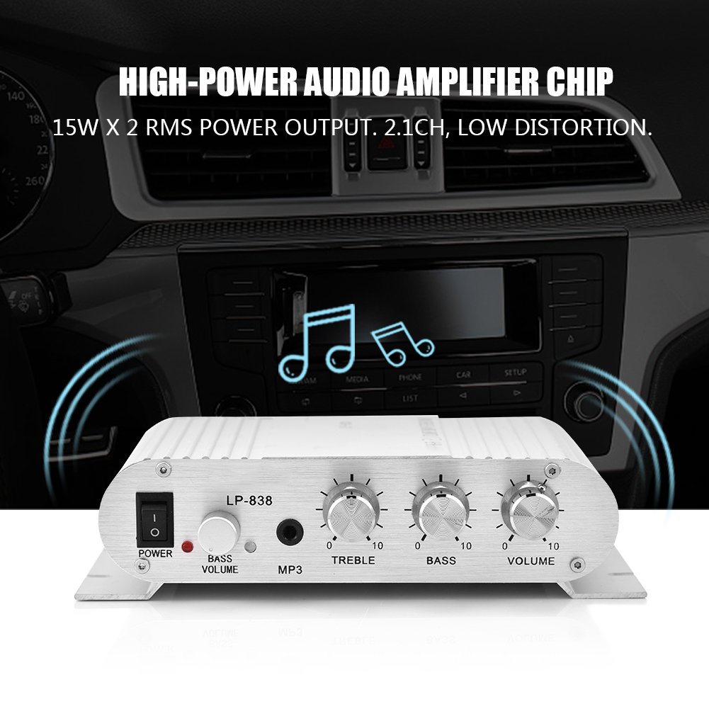 ASHATA 2.1 Channel Digital Power Amplifier - Mini HiFi Stereo Bass Audio Amplifier for Car & Home with 3.5mm Input & Speaker Output - Perfect for Car Audio Systems, Home Theater, and Music Listening