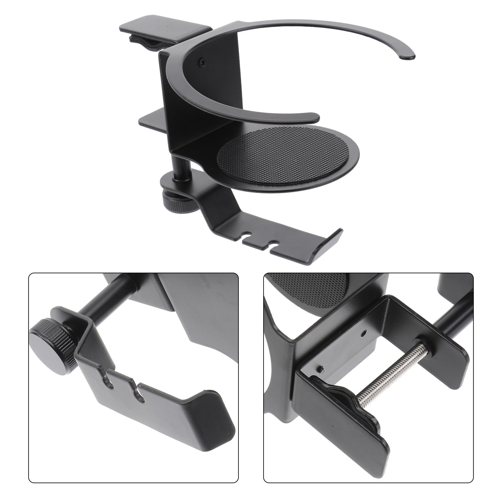 ETHZZLE Desk Organizer with Rotating Hook - Headset Hanger, Drink Cup Clamp & Tool Holder - Easy to Assemble Black Workspace Accessory for Office, Gaming & Home Organization