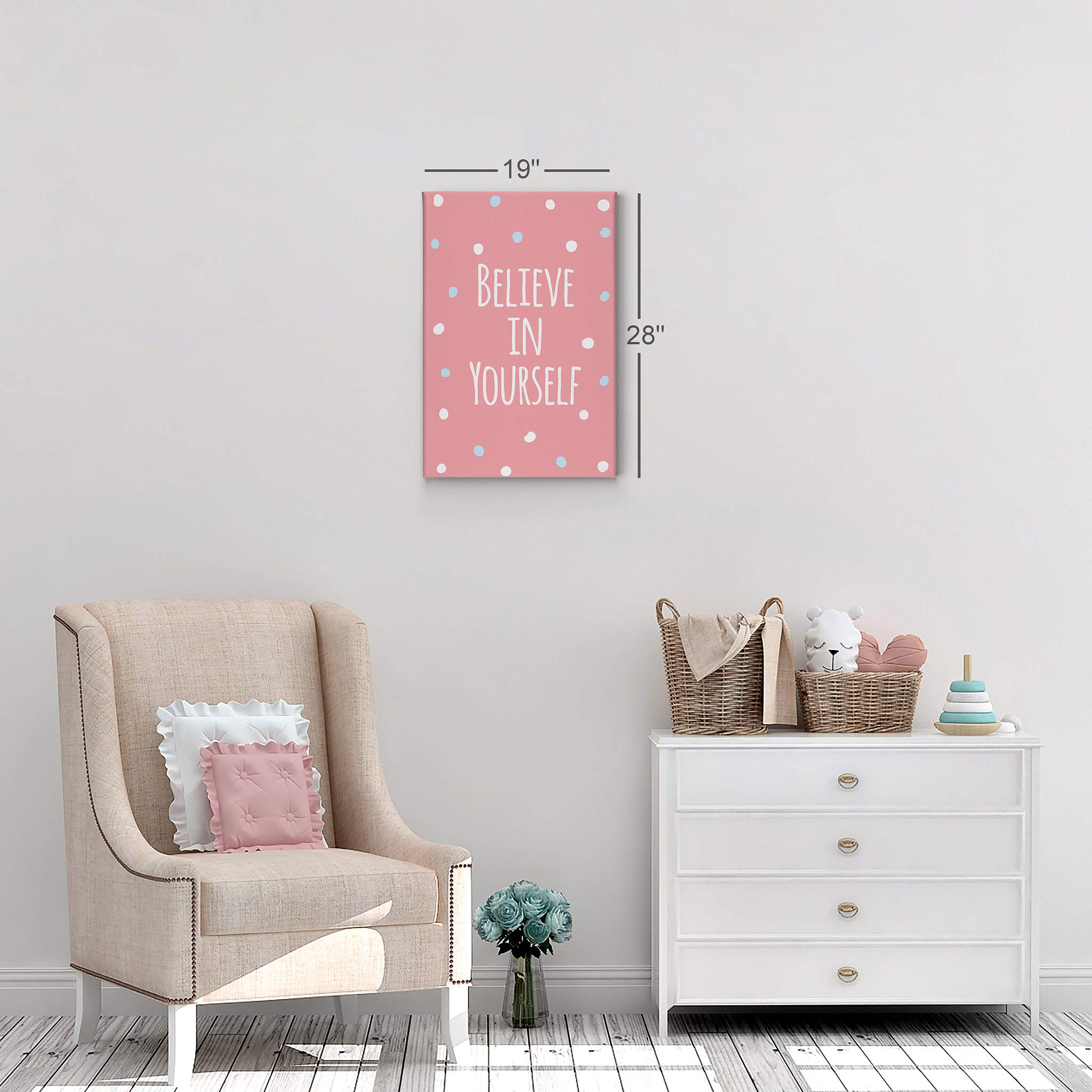 Believe in Yourself Inspirational Wall Art - Pink Lettering Canvas Print for Kids Room, Nursery & Baby Room Decor - Motivational Quote Home Decor - Made in USA (40x30 Inch)