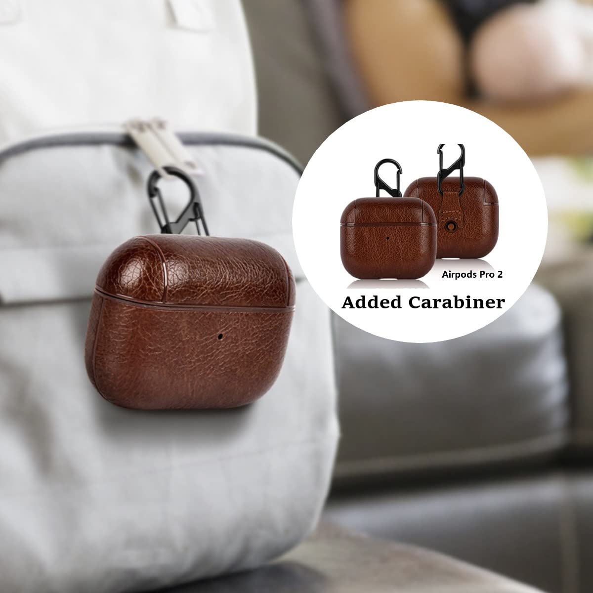 Premium KARLOR PU Leather Protective Case for Apple AirPods Pro 2 (2022) - Wireless Charging Compatible, LED Visible, with Hook - Brown Headphone Cover for Gym, Travel & Daily Use