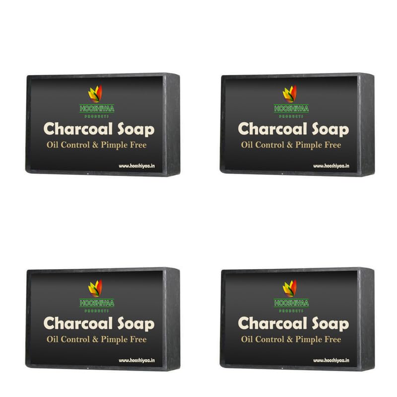 Hooshiyaa Natural Goat Milk & Charcoal Handmade Body Soap - Pack of 4 Bars for Sensitive Skin & Gentle Cleansing - Perfect for Daily Use, Gifts & Travel
