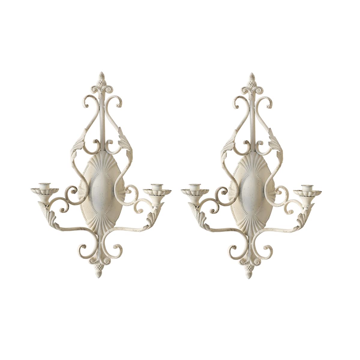 Vintage White Wall Sconce Candle Holder - Set of 2 Metal Wall Decor for Living Room, Bathroom, Dining Room - Perfect for Romantic Ambiance, Wedding Decor & Farmhouse Style Lighting