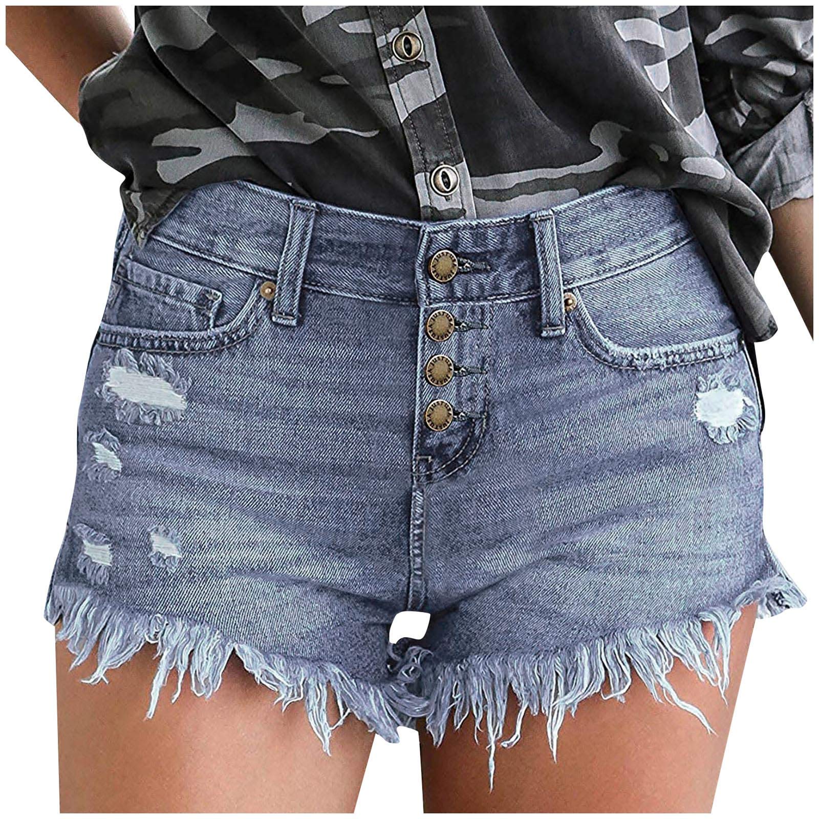Women's Casual Distressed Denim Shorts with Pockets - Plus Size Ripped Jeans for Summer | Perfect for Beach, Gym & Streetwear Fashion