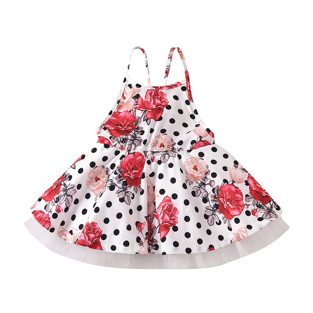 Floral Polka Dot Girls Summer Dress - Princess Toddler Suspender Dress for Baby & Kids | Perfect for Outdoor Play, Parties & Special Occasions