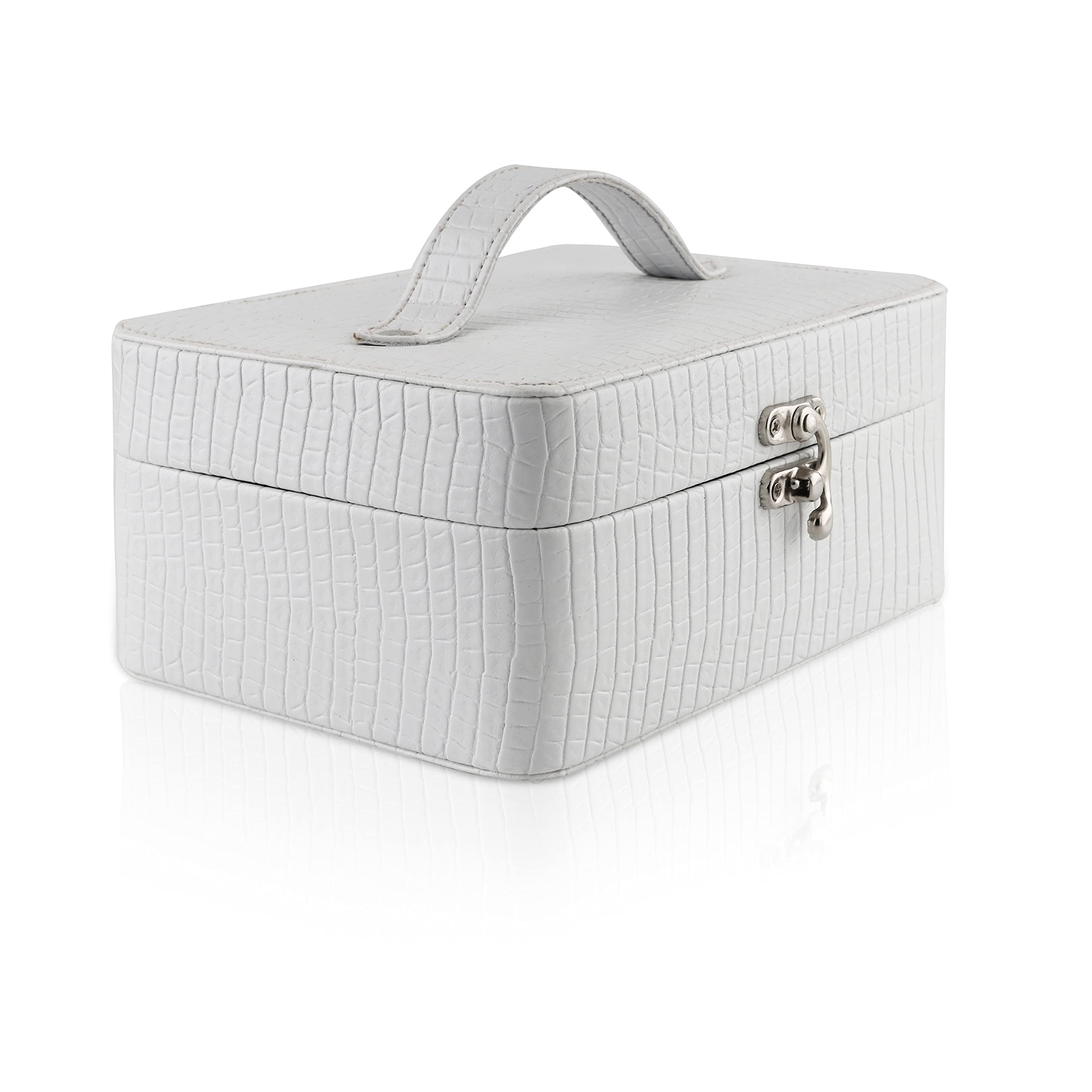 Professional Cosmetic Makeup Kit Organizer - Travel Toiletry Vanity Box with Storage Compartments | Portable Cosmetic Bag for Home & Travel | Perfect for Makeup Artists, Beauty Enthusiasts & On-the-Go Professionals (White)