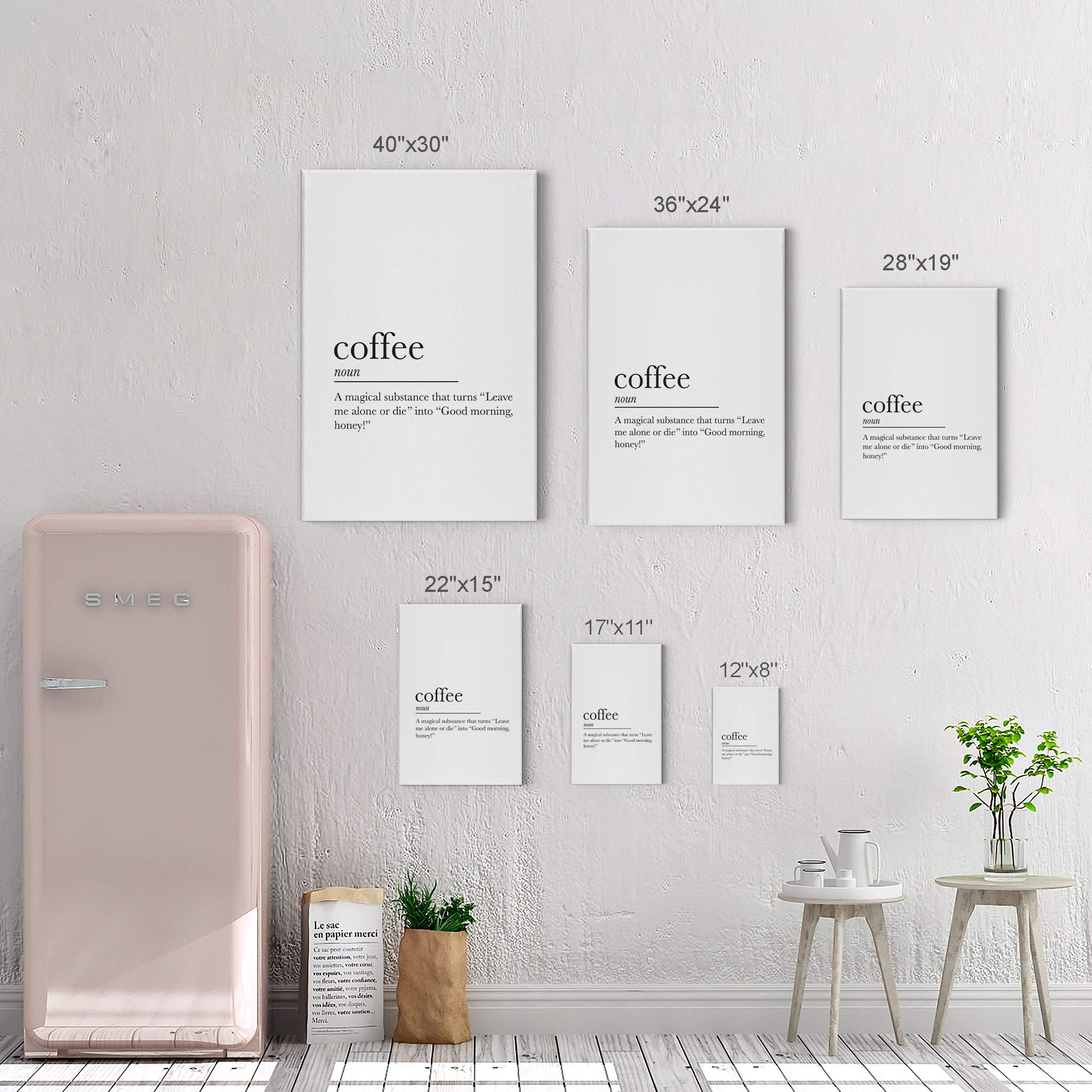 Smile Art Design Coffee Lettering Dictionary Art Noun Definition Canvas Wall Art Print - Inspirational Coffee Sign for Kitchen, Farmhouse, Restaurant & Office Decor - Perfect Gift for Coffee Lovers (36x24)