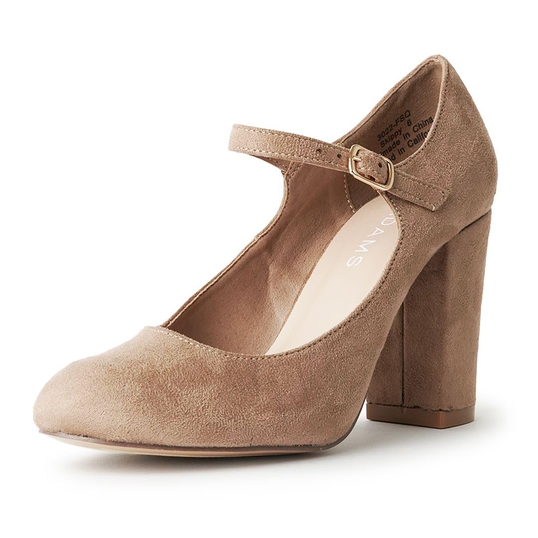 J.Adams Women's Round Toe Chunky High Heel Mary Jane Pumps - Comfortable Platform Shoes for Work, Party & Wedding (Skippy Heels Collection)