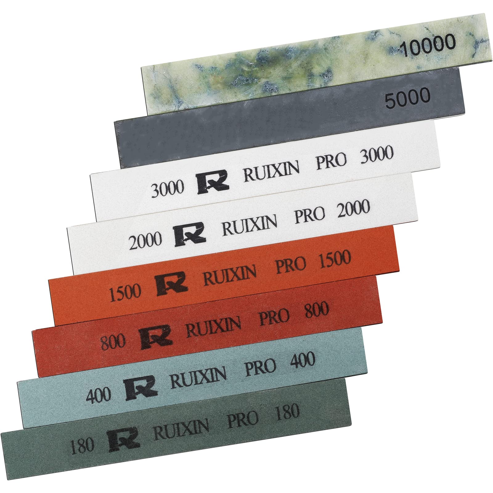 Ruixin Pro 8-Piece Knife Sharpening Stone Set for RX-008 & RX-009 Fixed-Angle Knife Sharpeners - 180/400/800/1500/2000/3000/5000/10000 Grit Whetstones - Professional Sharpening Kit for Kitchen, Hunting & Outdoor Knives
