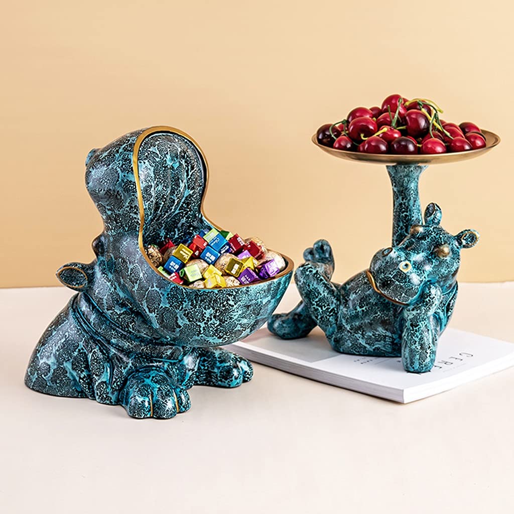Decorative Resin Hippo Figurine Bowl - Entryway Catchall Tray for Keys & Jewelry, Home Decor Storage Box, Desktop Tabletop Ornament - Perfect for Holiday Gifts, Birthday Presents & Housewarming Decorations (Use in Entryway, Living Room, Office Desk)