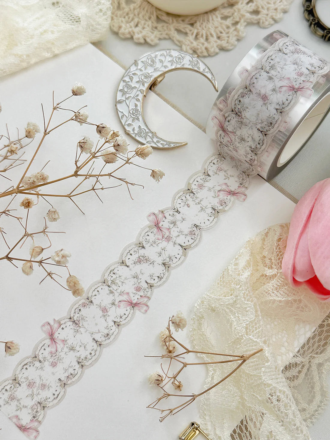 Decorative Bow & Lace Washi Tape for Scrapbooking, Journaling, DIY Crafts - Perfect for Gift Wrapping, Bullet Journals, and Home Decor