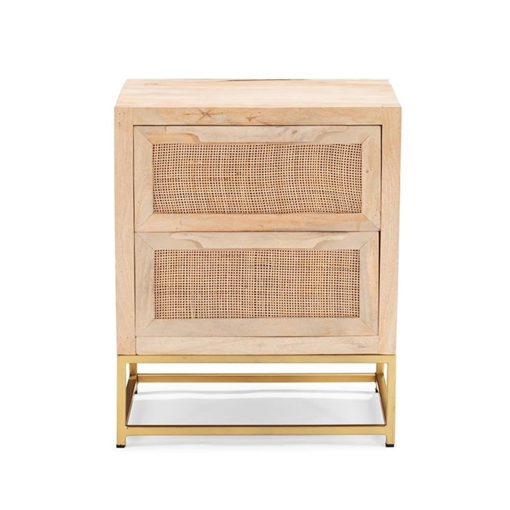Pemberly Row 2-Drawer Transitional Wood and Metal Side Table in Natural Gold Finish - Perfect for Living Room, Bedroom, or Office Accent Furniture