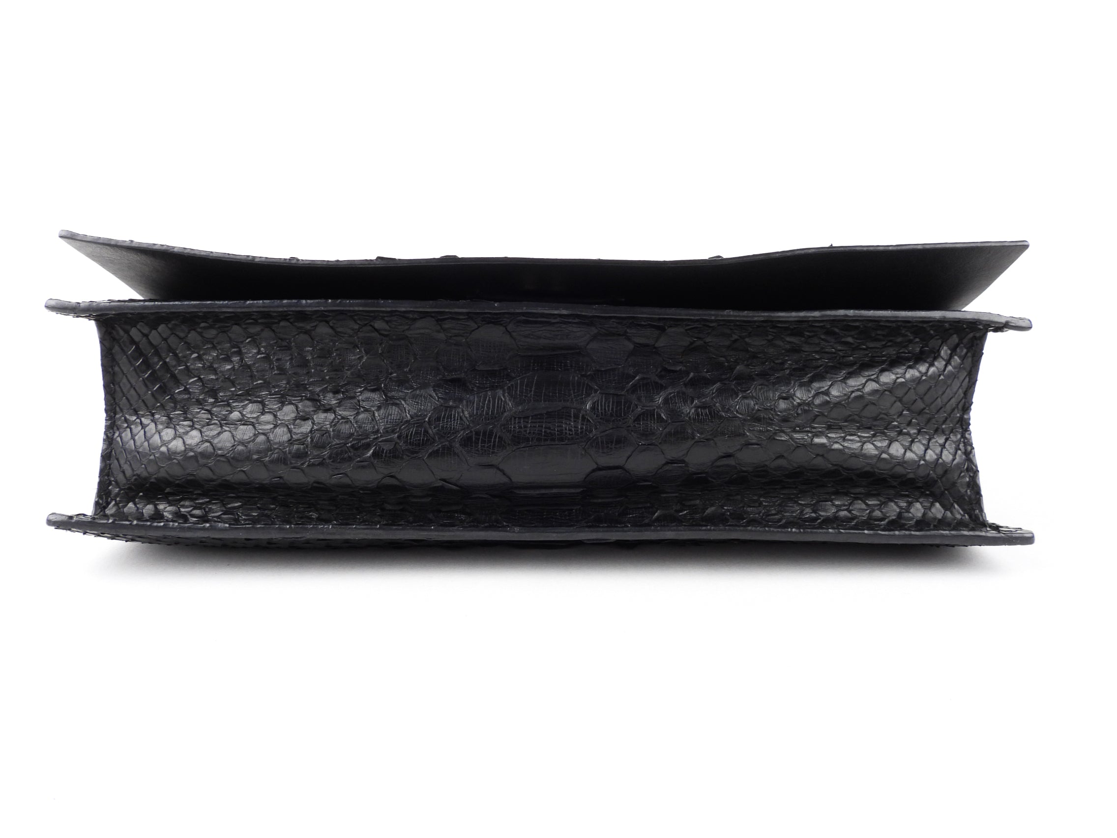 Calvin Klein Black Python Leather Chain Flap Bag for Women - Luxury Exotic Handbag for Evening Parties & Special Occasions