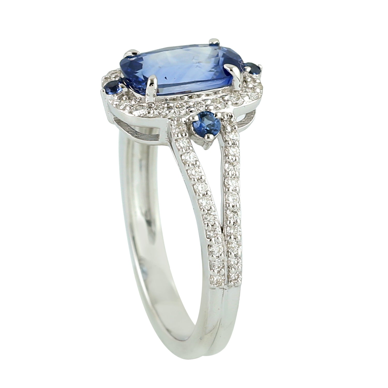 Exquisite 18K White Gold Cushion Cut Blue Sapphire Diamond Solitaire Engagement Ring - Perfect for Proposals, Anniversaries & Special Occasions