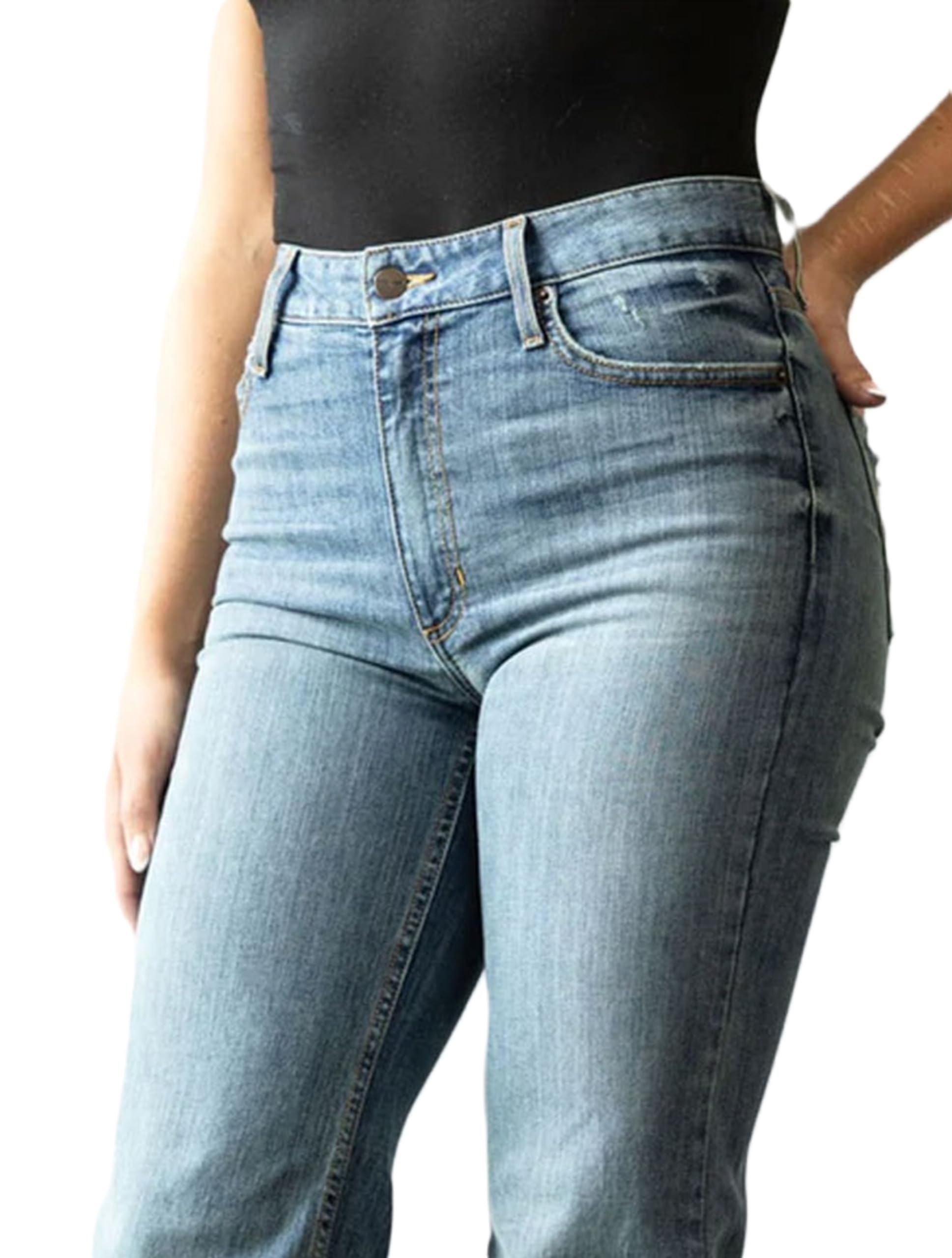 Kimes Ranch Women's Olivia High Rise Stove Pipe & Wide Leg Raw Hem Light Wash Denim Jeans - Casual Western Style for Everyday Wear, Work & Outdoor Activities