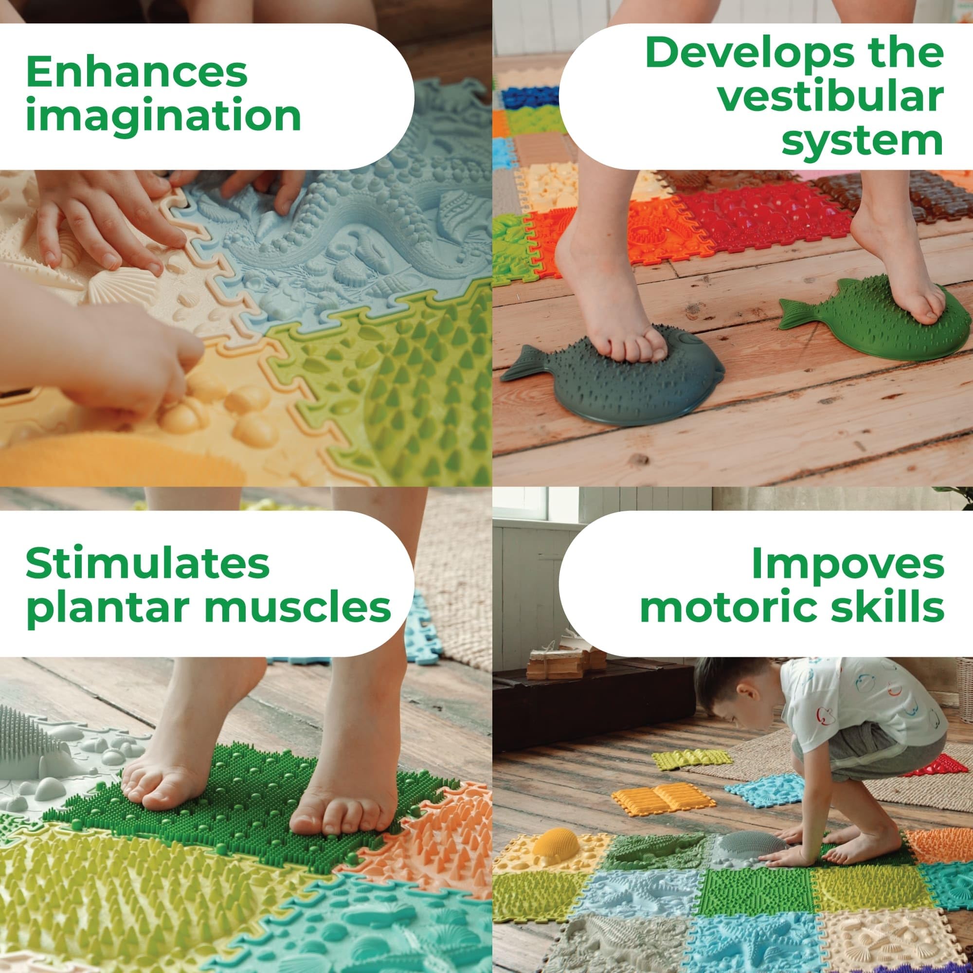 ORTO NATURE 16-Piece Sensory Puzzle Play Mat – Interlocking Orthopedic Floor Tiles & Textured Sensory Mats for Kids & Adults (Joyful Land) – Perfect for Playrooms, Therapy & Home Gym Flooring